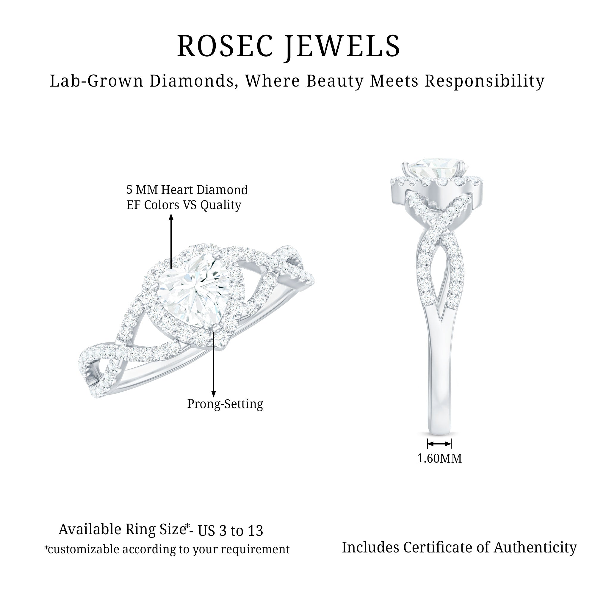 Rosec Jewels-Lab Grown Diamond Heart Engagement Ring with Halo Design