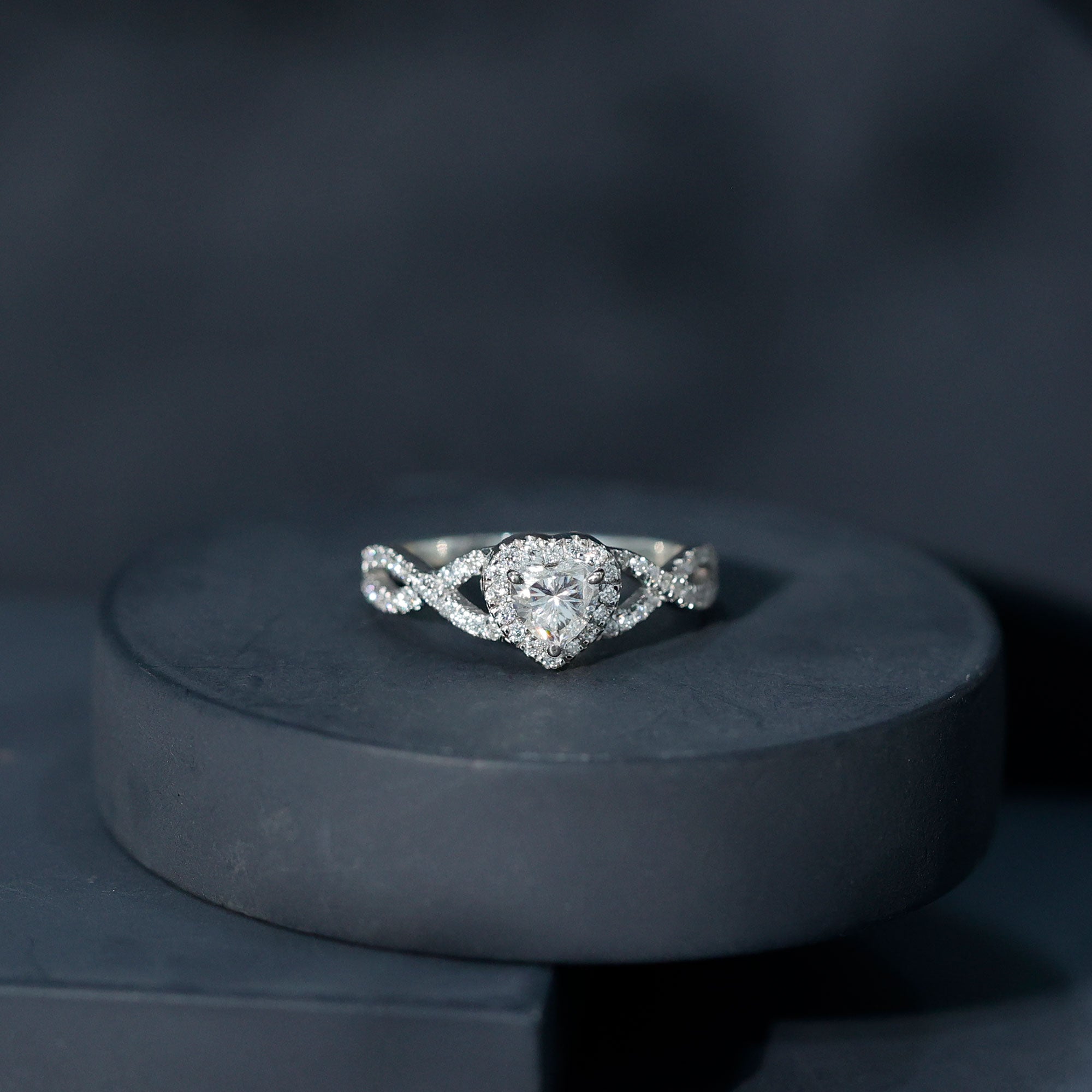 Lab Grown Diamond Heart Engagement Ring with Halo Design Lab - ( EF-VS ) - Rosec Jewels