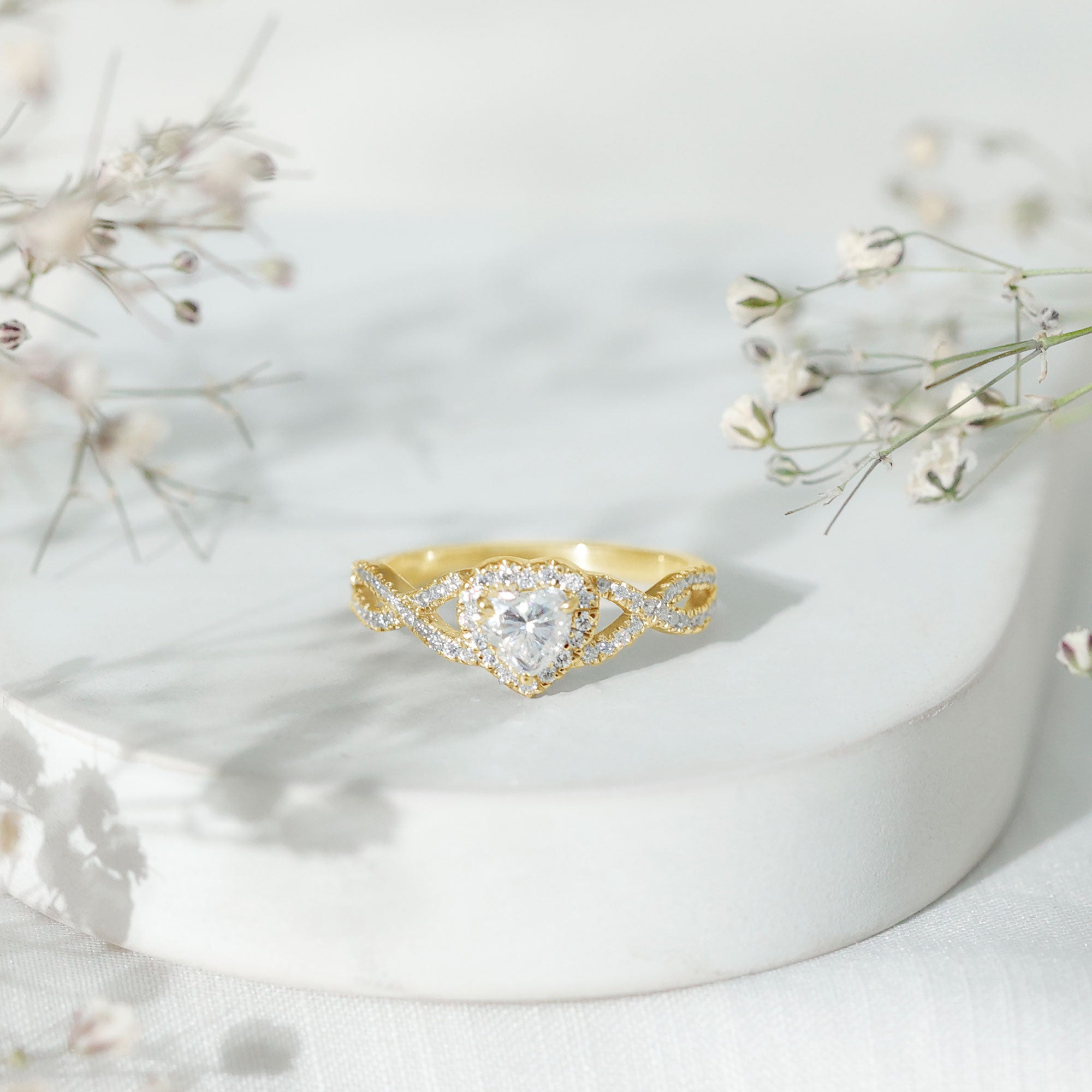 Lab Grown Diamond Heart Engagement Ring with Halo Design Lab - ( EF-VS ) - Rosec Jewels