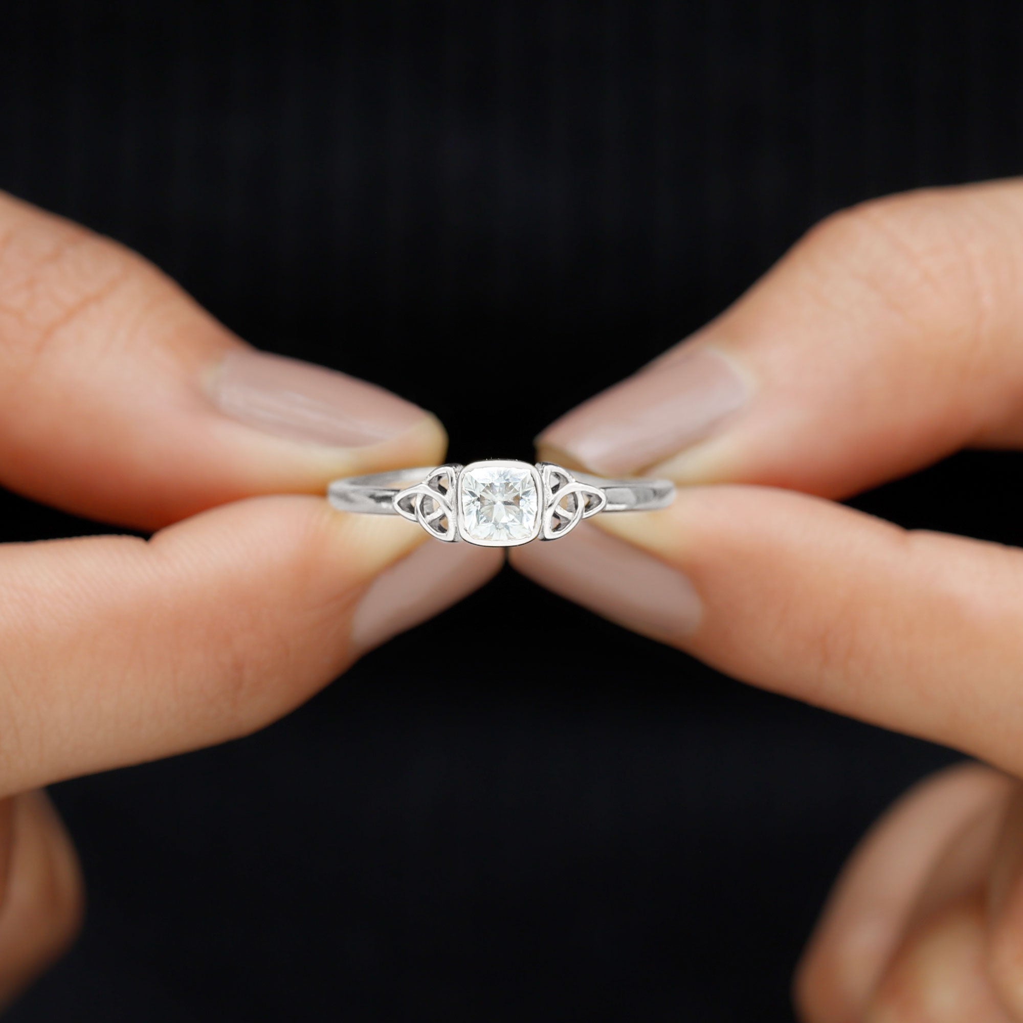 Rosec Jewels-Certified Cushion Cut Diamond Knot Promise Ring