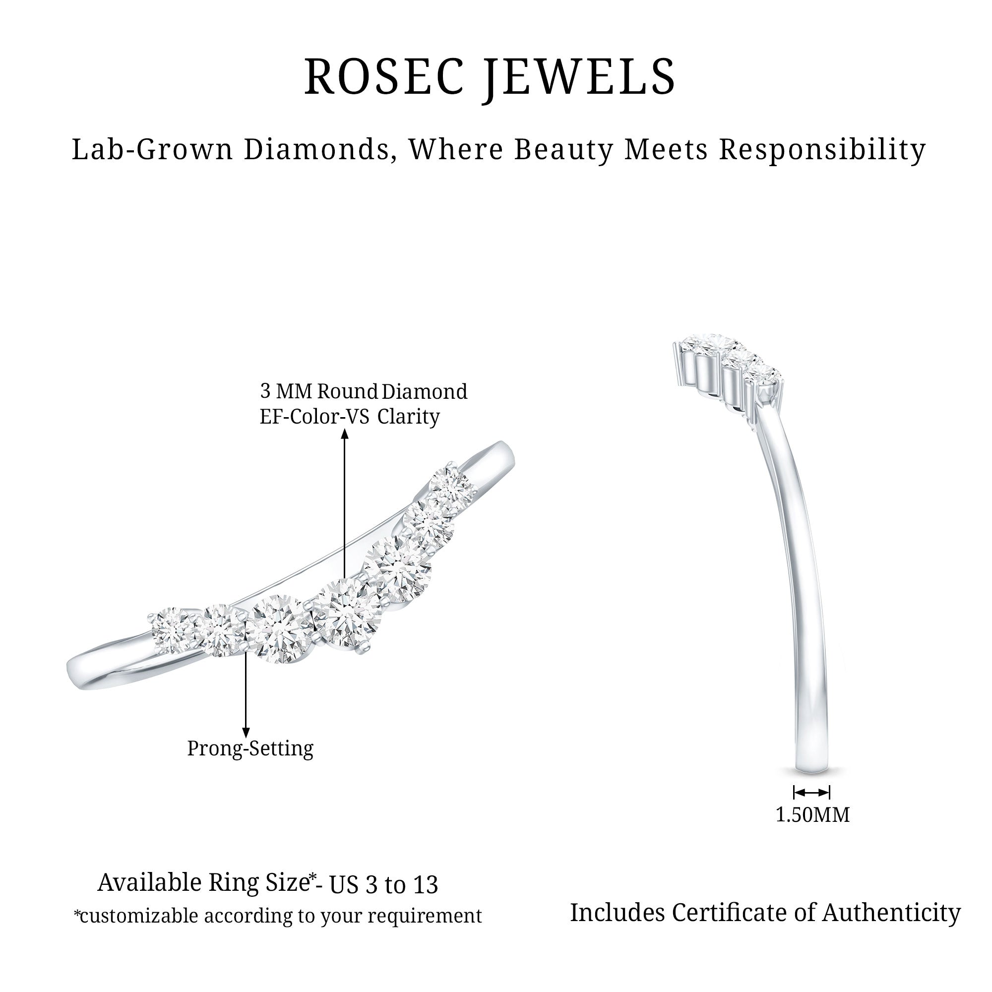 Certified Brilliant Cut Lab Grown Diamond Wedding Band Enhancer Lab - ( EF-VS ) - Rosec Jewels