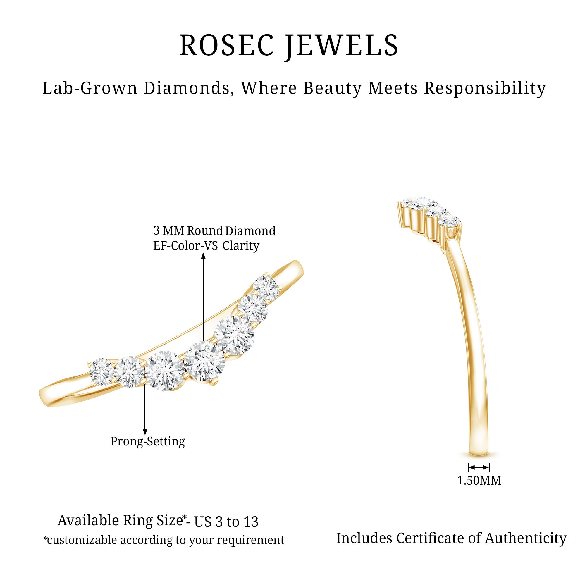 Certified Brilliant Cut Lab Grown Diamond Wedding Band Enhancer Lab - ( EF-VS ) - Rosec Jewels