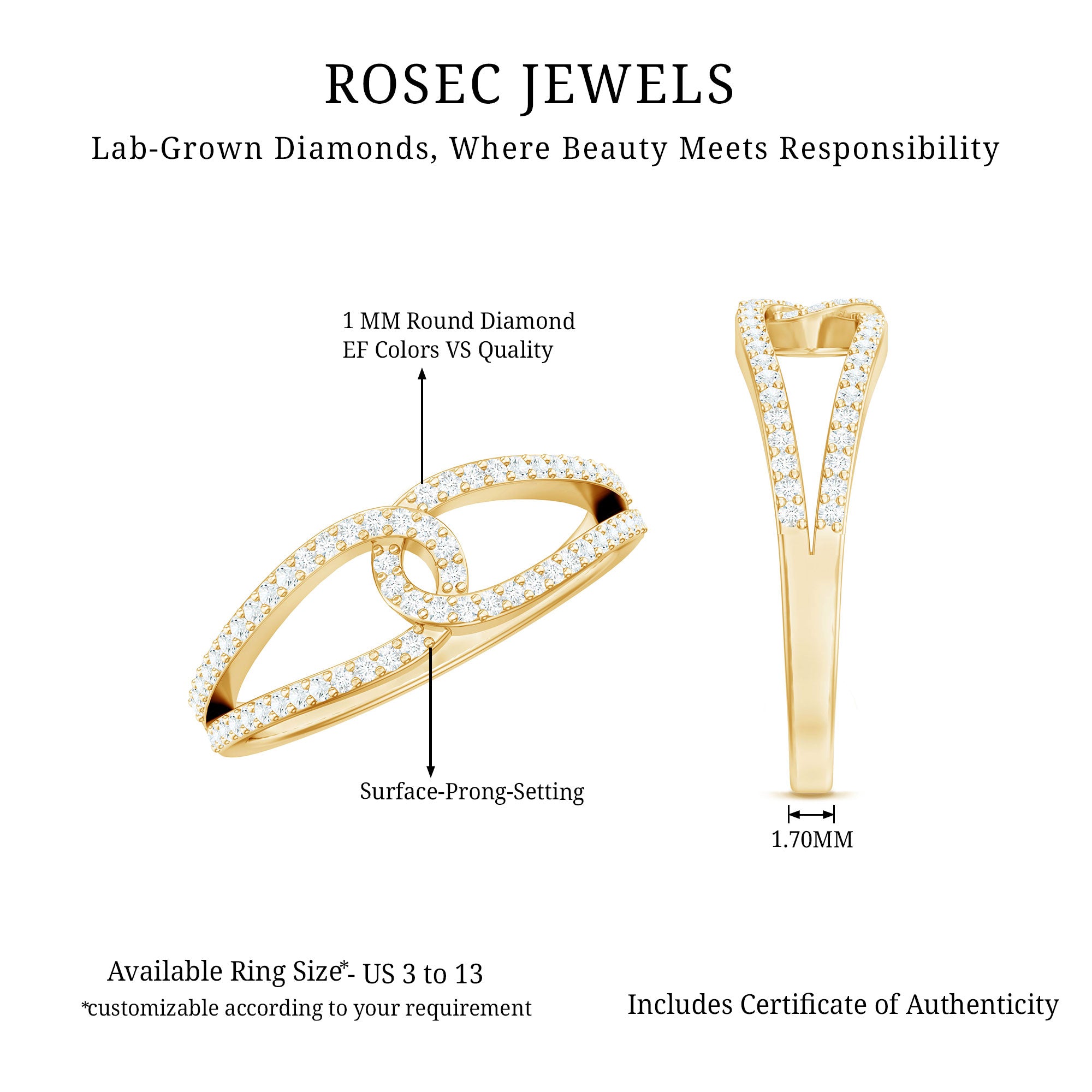 Brilliant Cut Lab Created Diamond Knot Anniversary Ring for Her Lab - ( EF-VS ) - Rosec Jewels