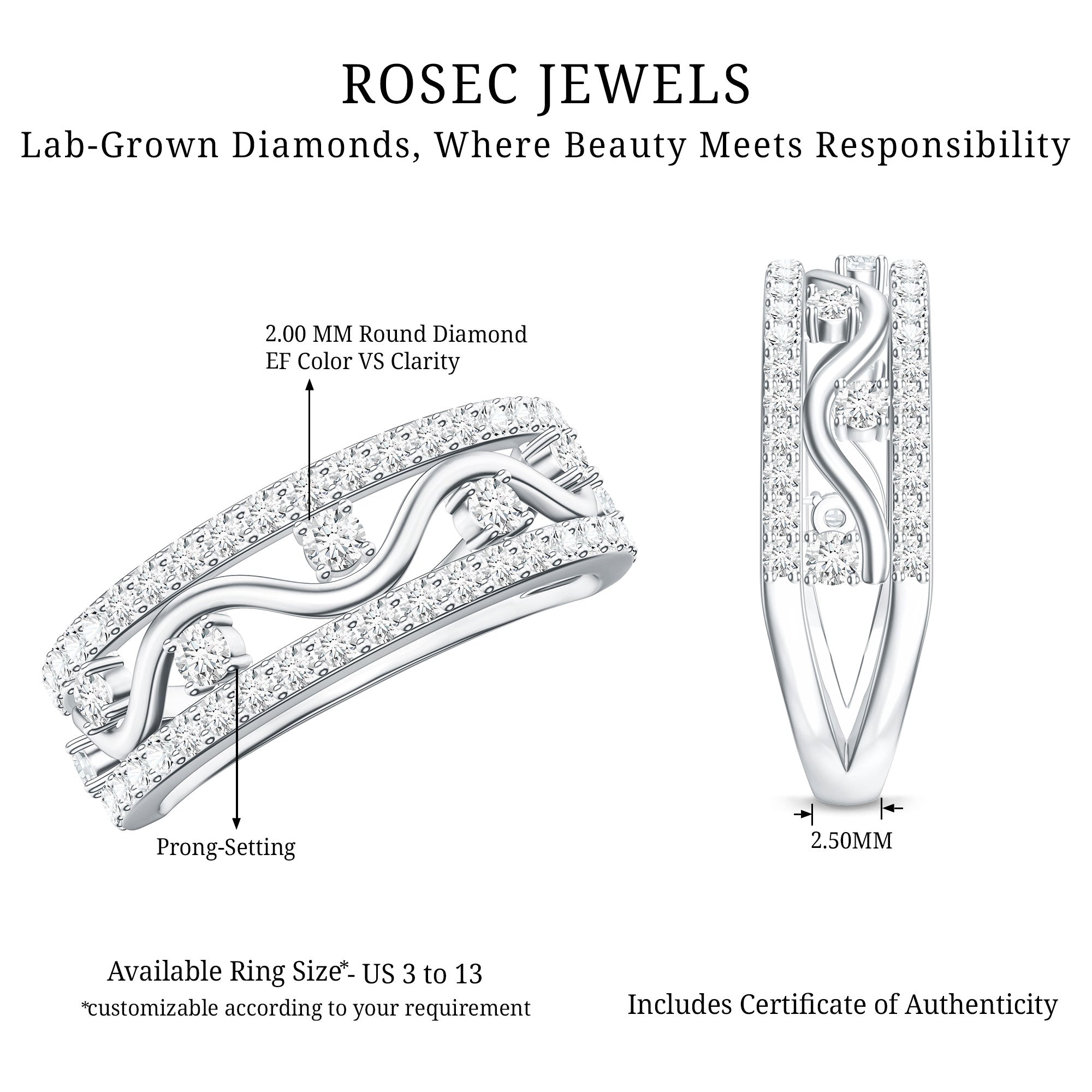 Womens Lab Created Diamond Wedding Band With Certificate Lab - ( EF-VS ) - Rosec Jewels