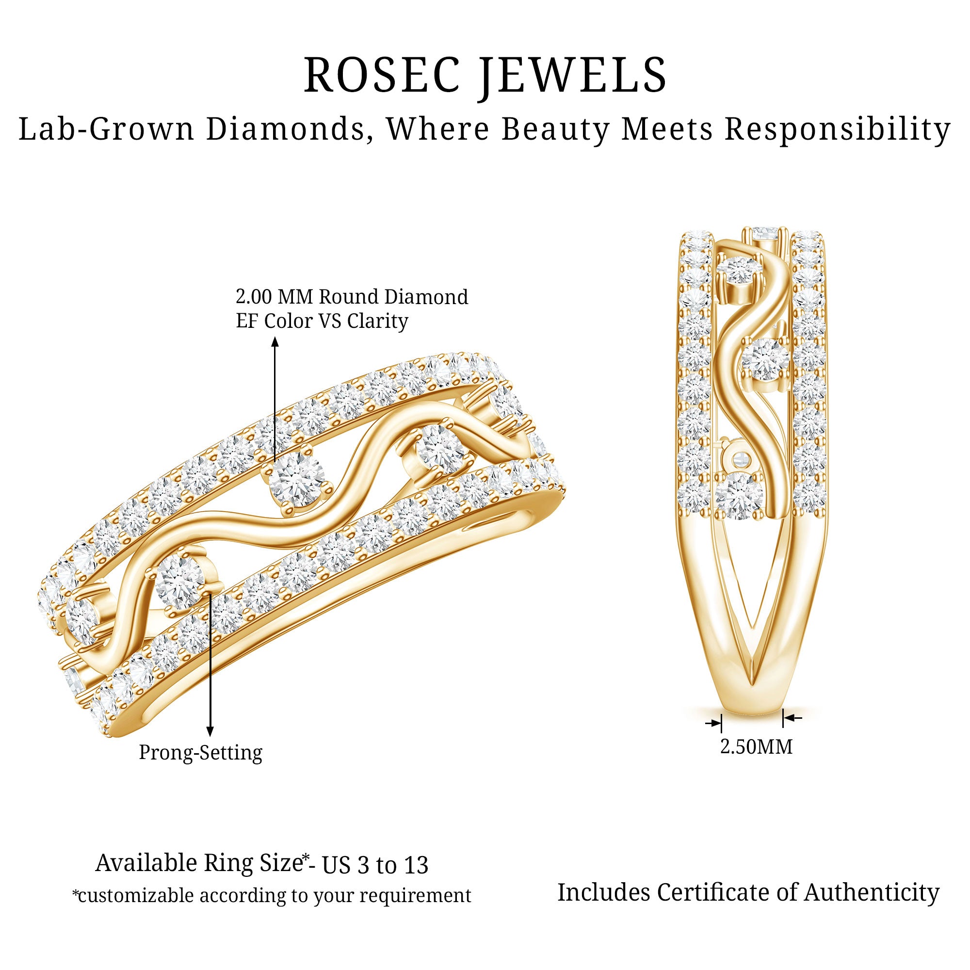 Womens Lab Created Diamond Wedding Band With Certificate Lab - ( EF-VS ) - Rosec Jewels