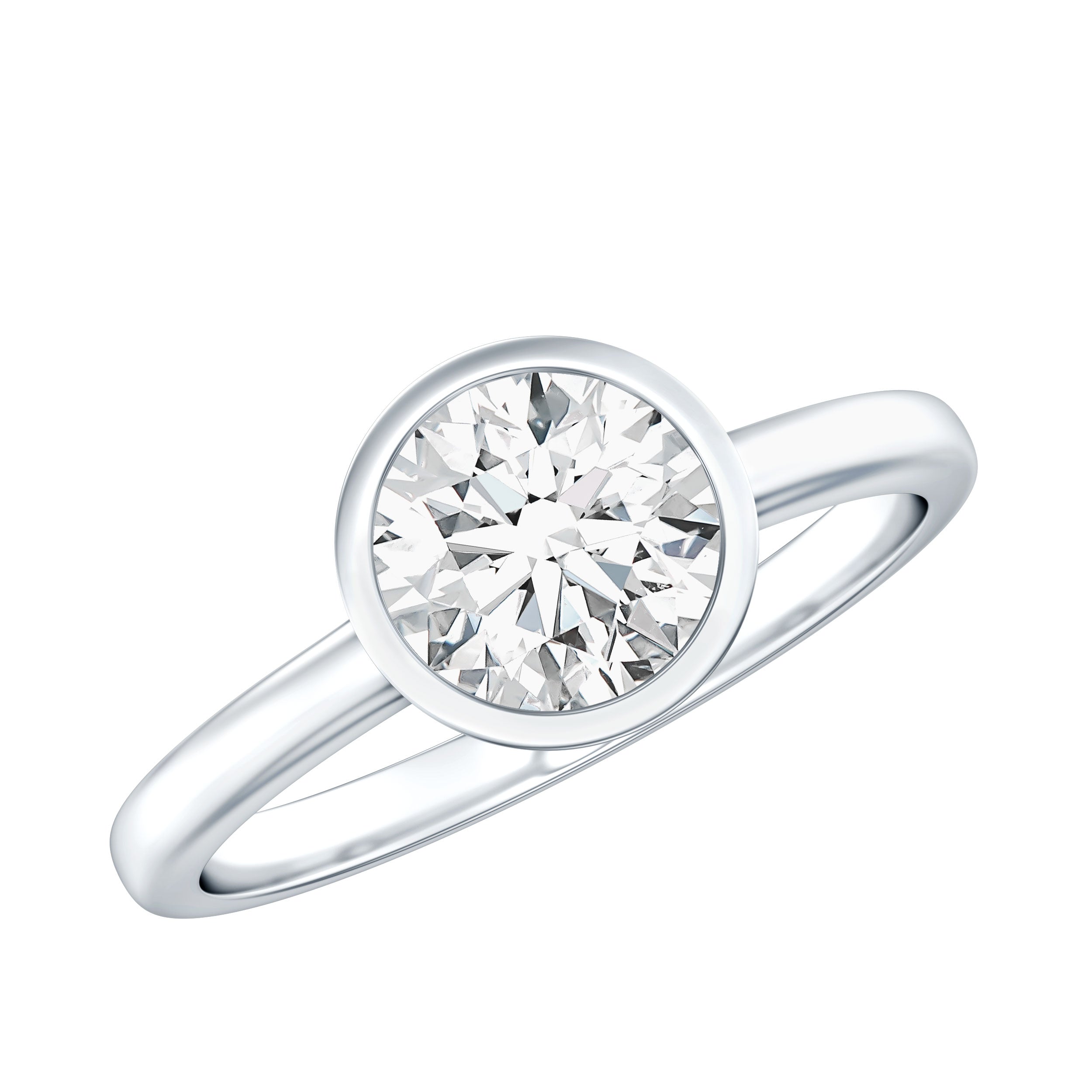 Brilliant Cut Bezel Set Lab Grown Diamond Simple Solitaire Ring Lab - ( EF-VS ) - Rosec Jewels