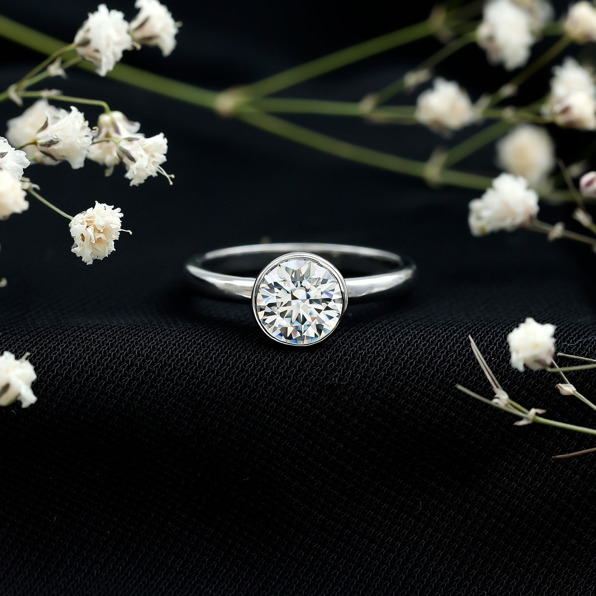 Brilliant Cut Bezel Set Lab Grown Diamond Simple Solitaire Ring Lab - ( EF-VS ) - Rosec Jewels