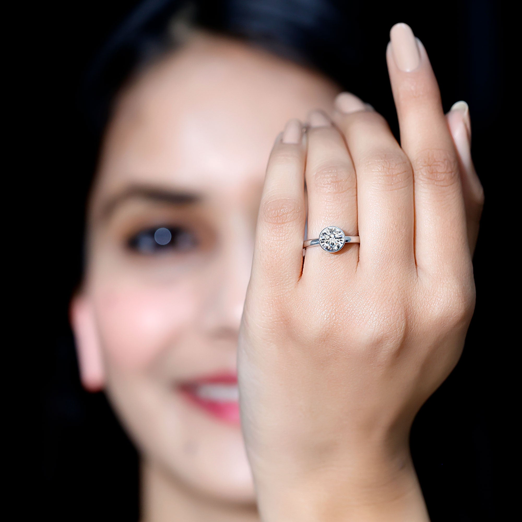 Brilliant Cut Bezel Set Lab Grown Diamond Simple Solitaire Ring Lab - ( EF-VS ) - Rosec Jewels