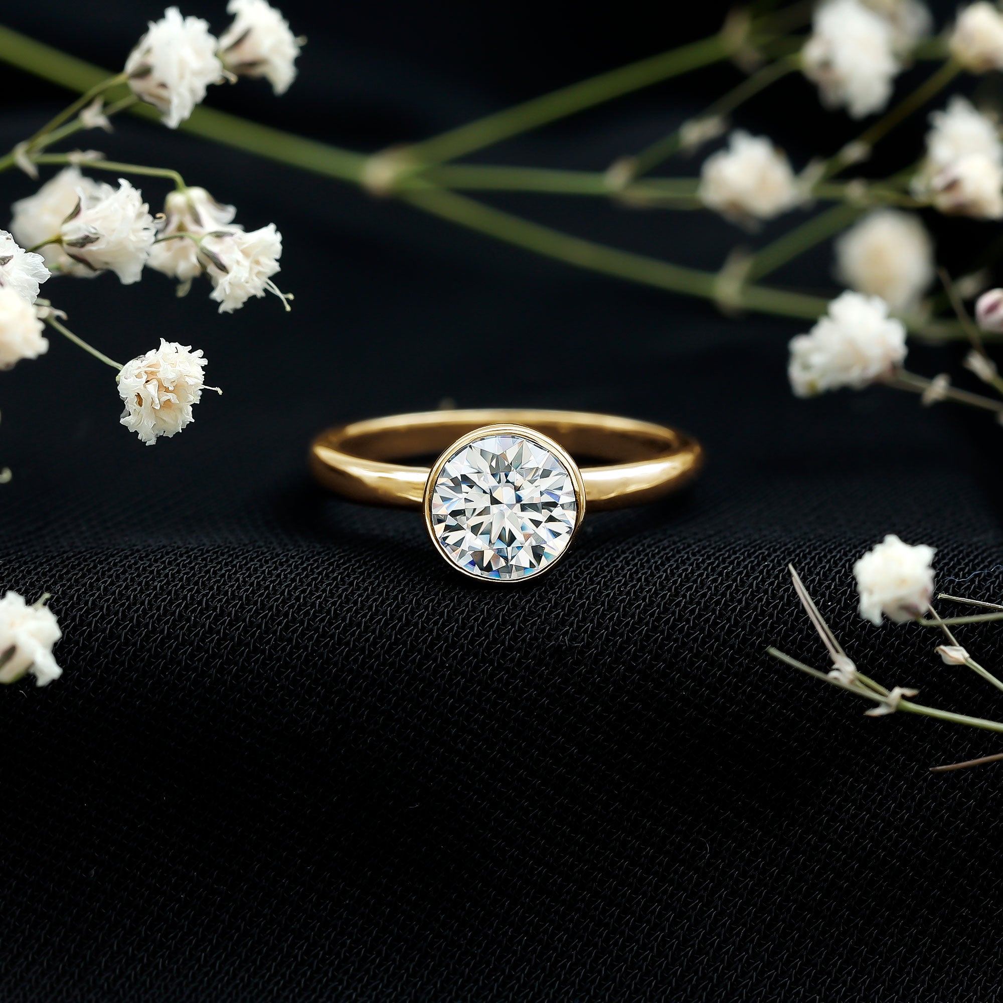 Brilliant Cut Bezel Set Lab Grown Diamond Simple Solitaire Ring Lab - ( EF-VS ) - Rosec Jewels