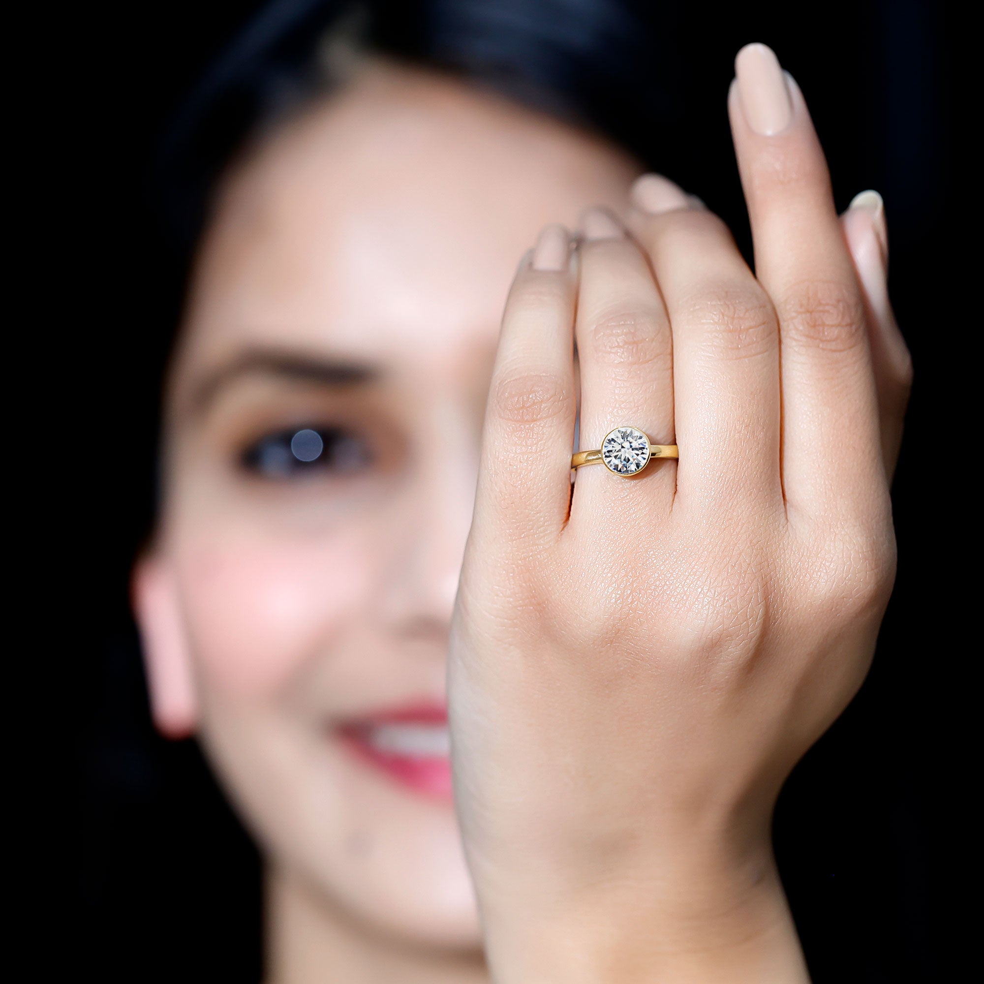 Brilliant Cut Bezel Set Lab Grown Diamond Simple Solitaire Ring Lab - ( EF-VS ) - Rosec Jewels