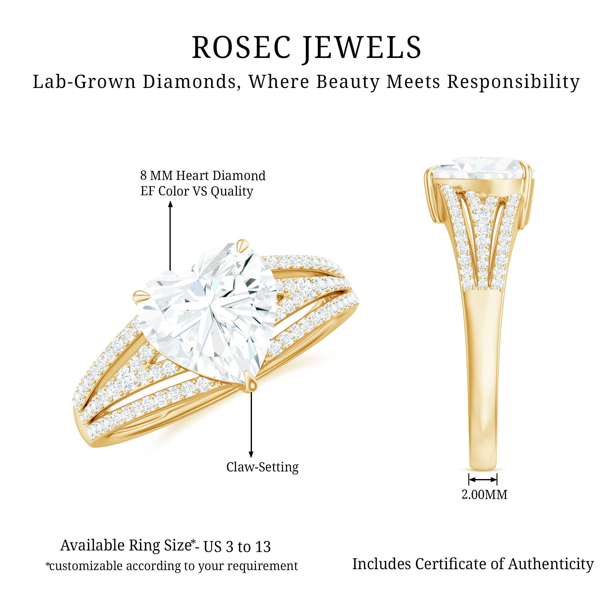 Rosec Jewels-2 Carat Lab Created Diamond Heart Engagement Ring