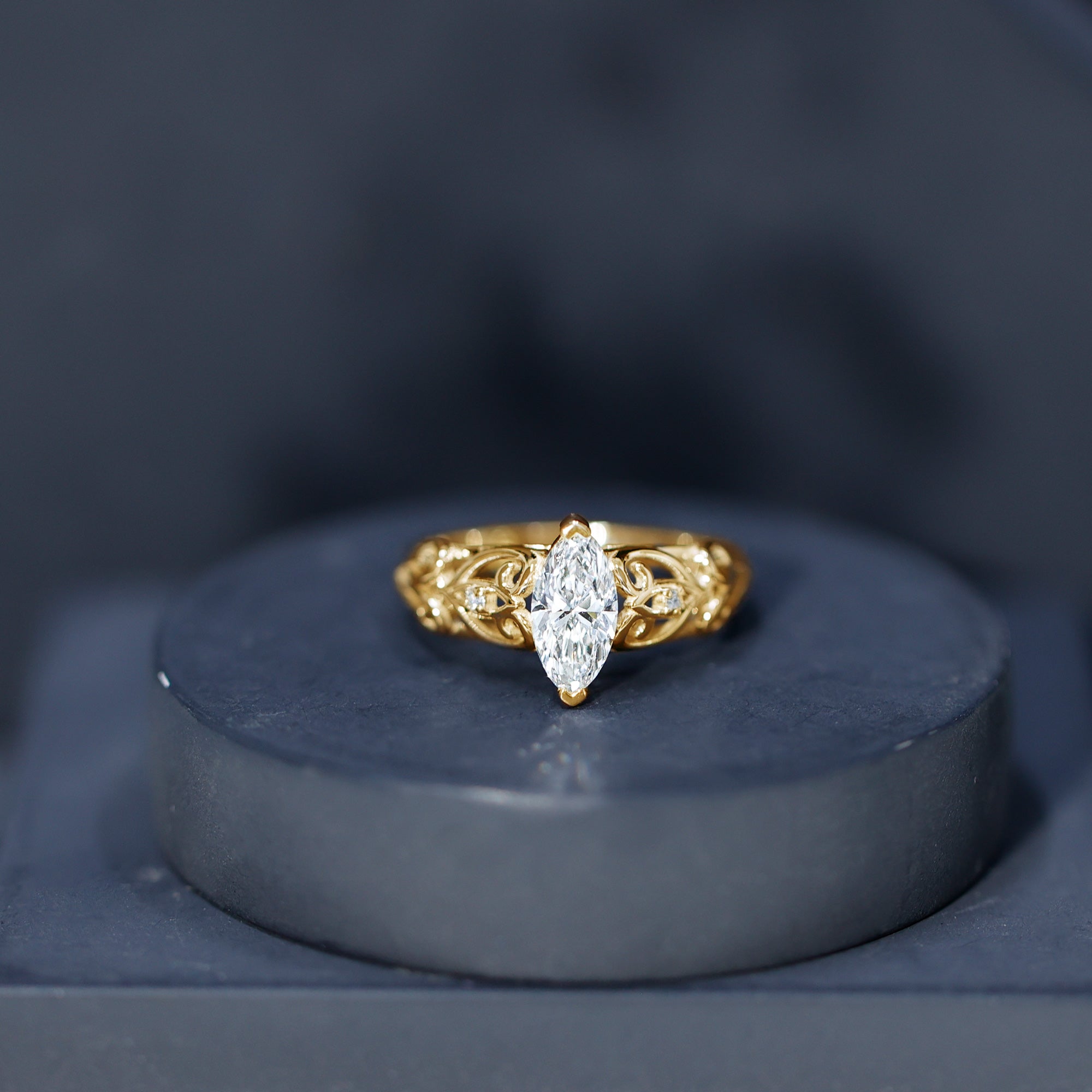 Marquise Cut Lab Grown Diamond Solitaire Filigree Engagement Ring Lab - ( EF-VS ) - Rosec Jewels