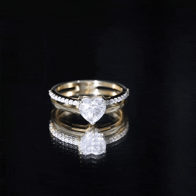 1.2 Carat Heart Shape Lab Grown Diamond Double Band Solitaire Ring Lab - ( EF-VS ) - Rosec Jewels