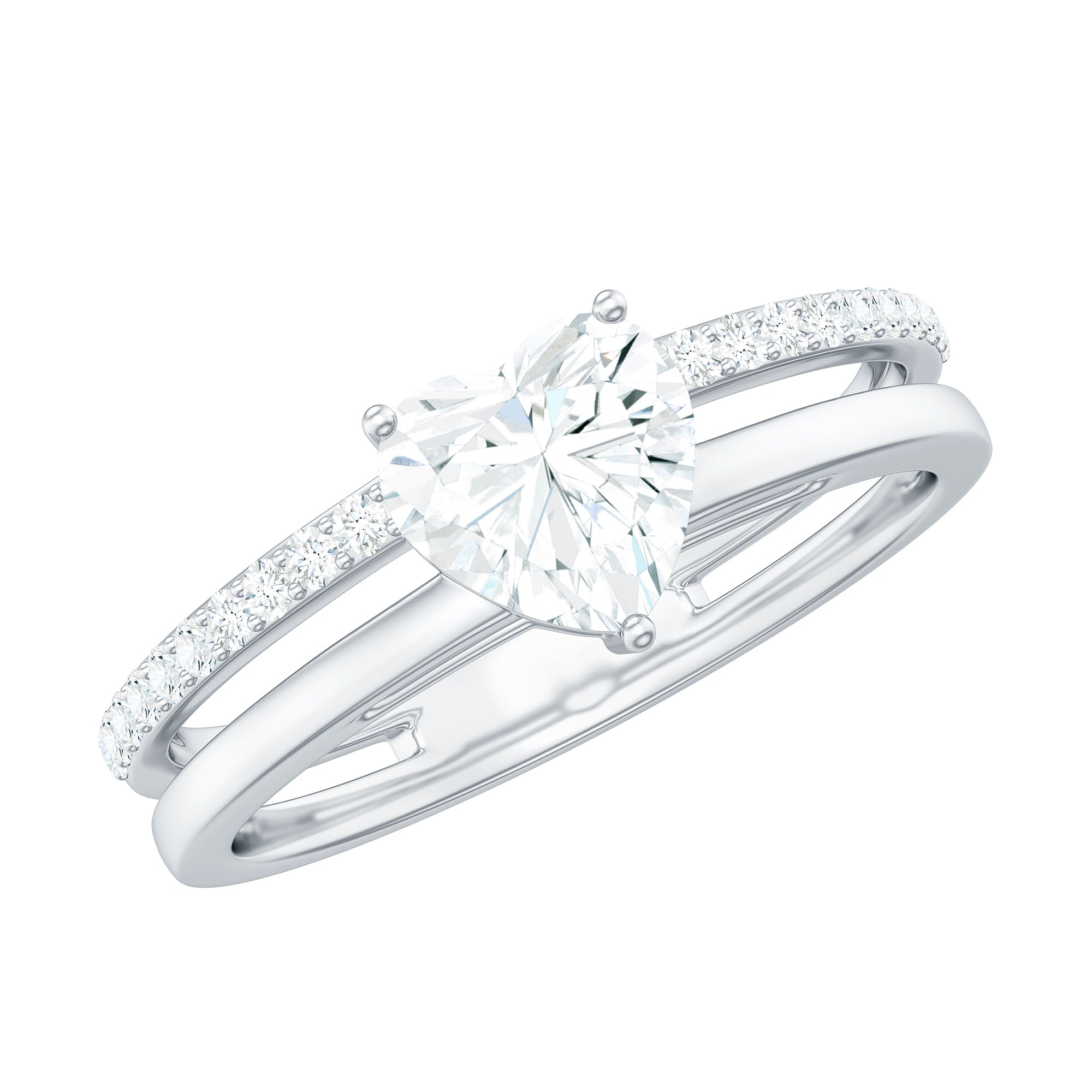 7 MM Heart Shape Lab Grown Diamond Double Band Solitaire Ring Lab - ( EF-VS ) - Rosec Jewels