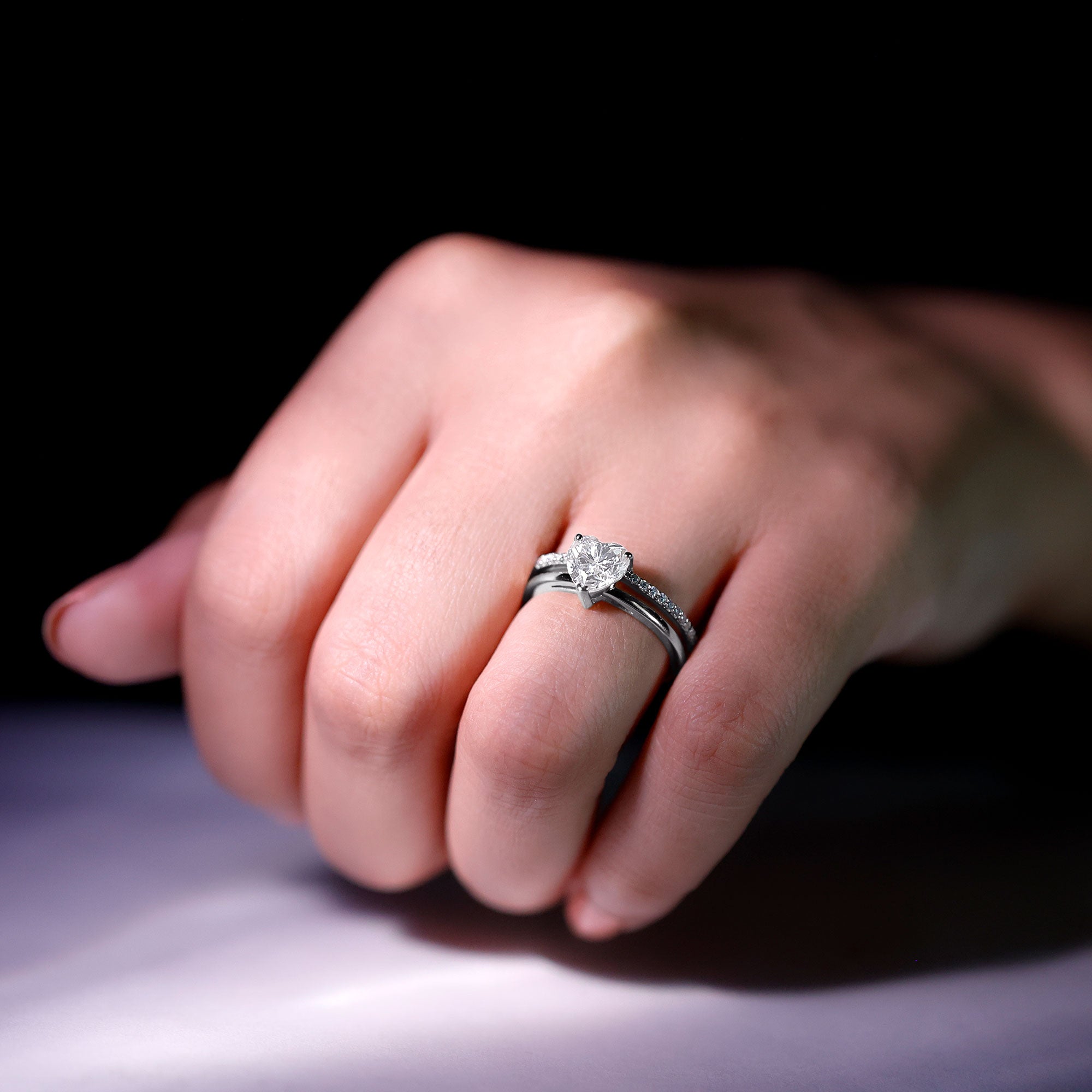 Rosec Jewels-7 MM Heart Shape Lab Grown Diamond Double Band Solitaire Ring