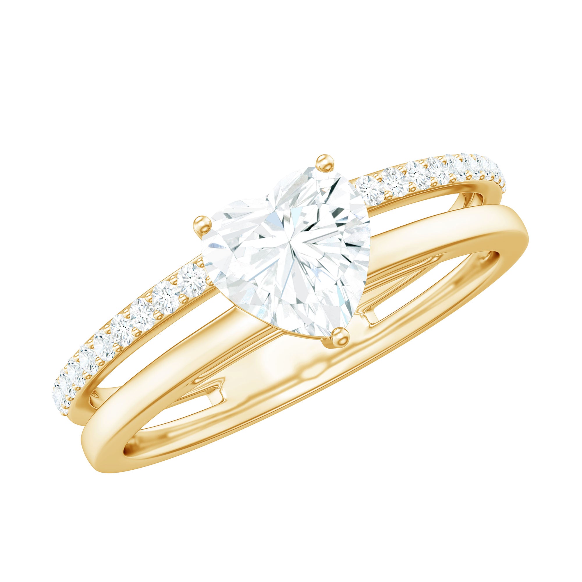 7 MM Heart Shape Lab Grown Diamond Double Band Solitaire Ring Lab - ( EF-VS ) - Rosec Jewels