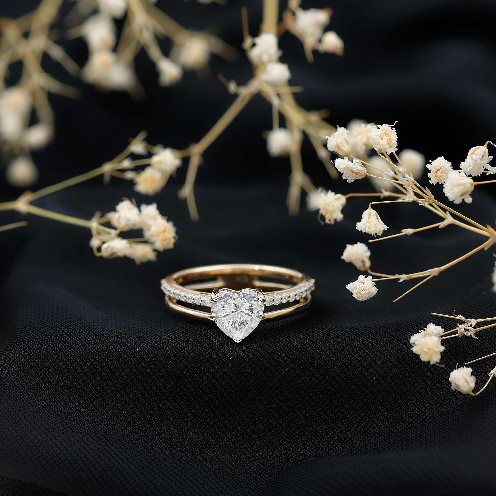 1.2 Carat Heart Shape Lab Grown Diamond Double Band Solitaire Ring Lab - ( EF-VS ) - Rosec Jewels