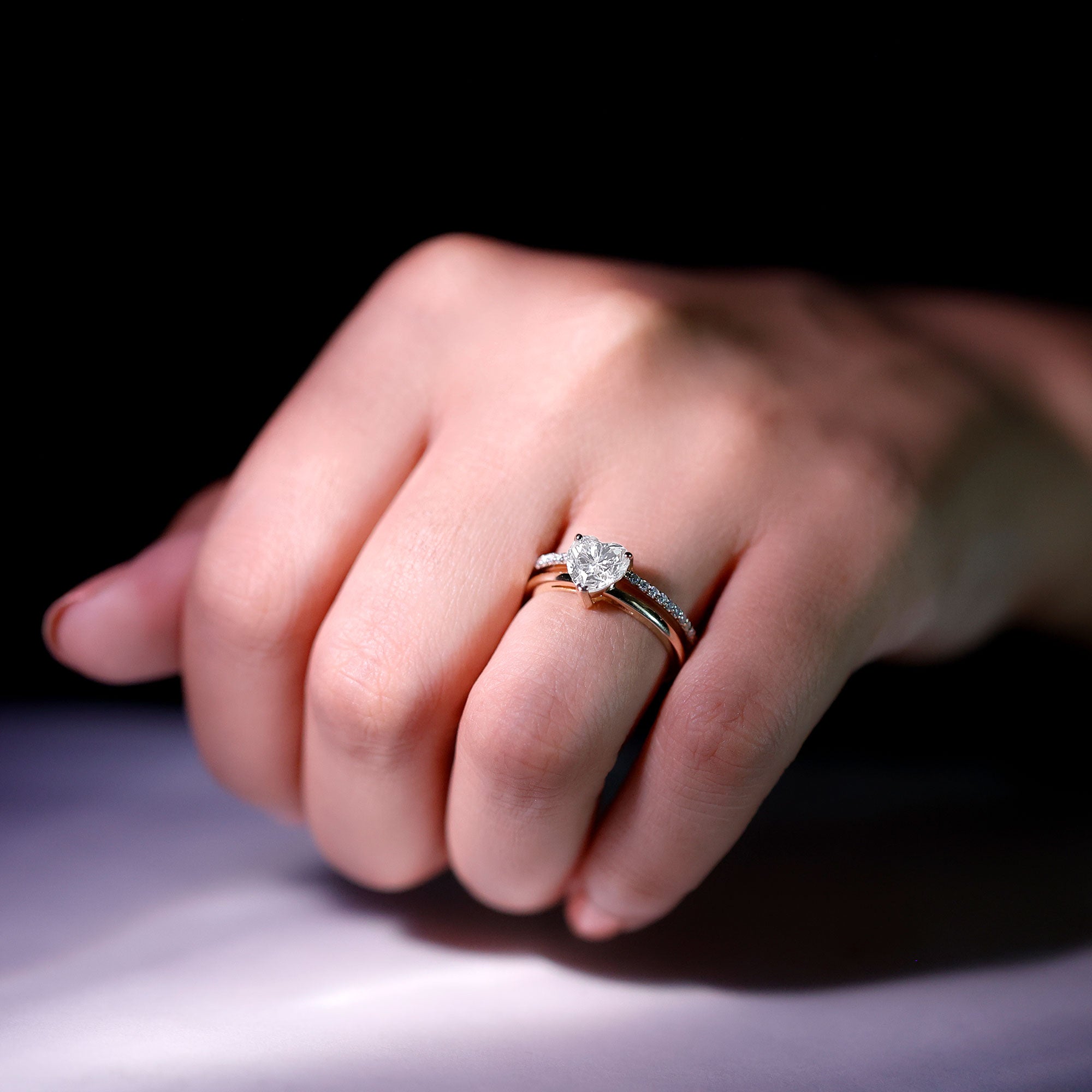 Rosec Jewels-7 MM Heart Shape Lab Grown Diamond Double Band Solitaire Ring