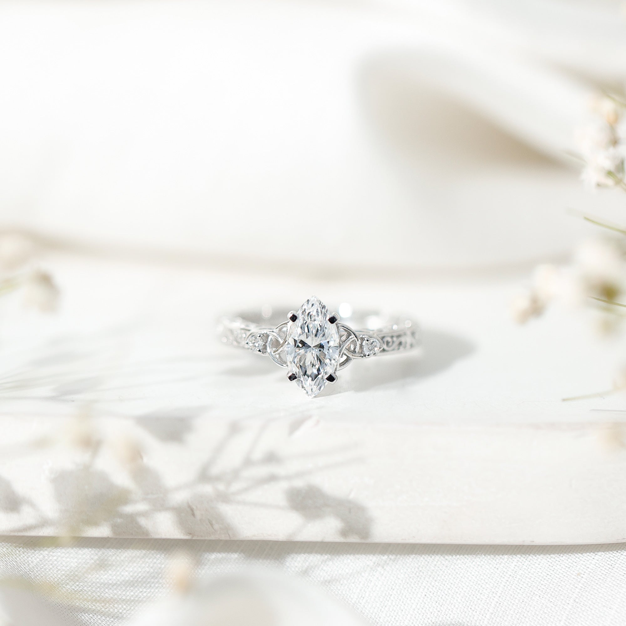 Lab Grown Diamond Marquise Engagement Ring with Celtic Knot Detail Lab - ( EF-VS ) - Rosec Jewels