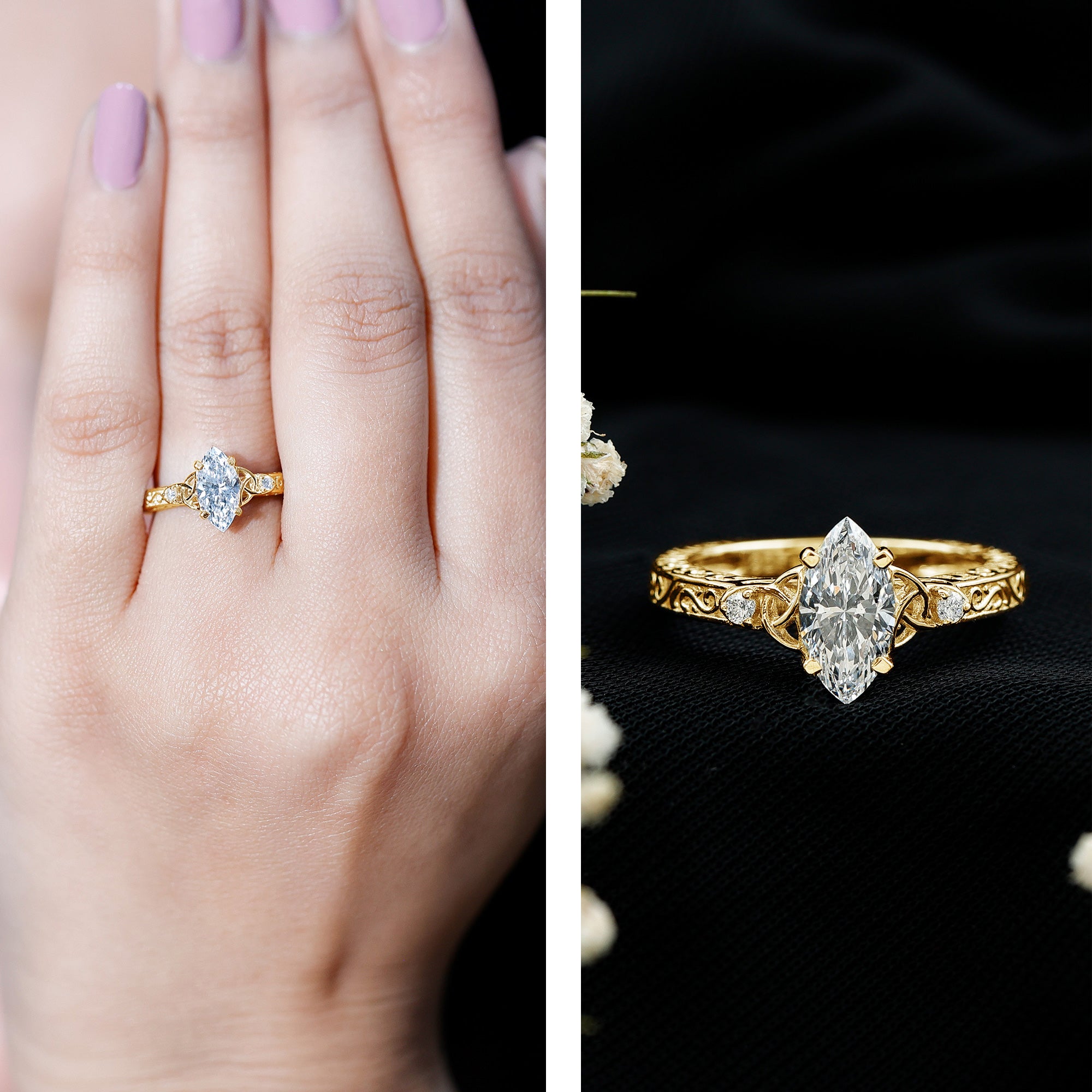 Lab Grown Diamond Marquise Engagement Ring with Celtic Knot Detail Lab - ( EF-VS ) - Rosec Jewels