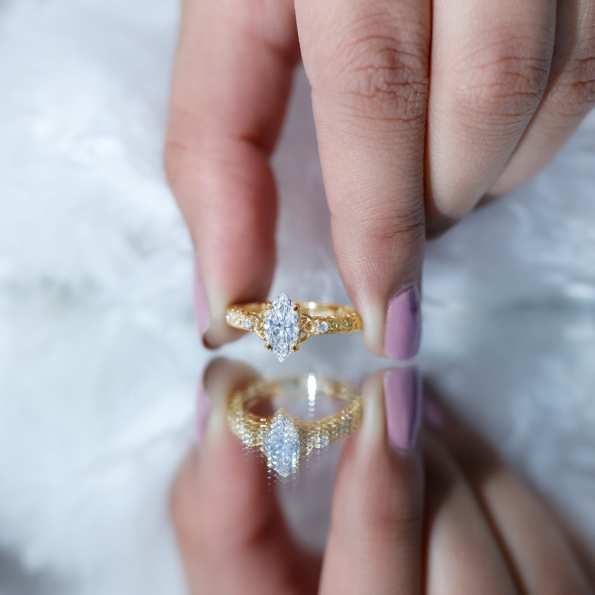 Lab Grown Diamond Marquise Engagement Ring with Celtic Knot Detail Lab - ( EF-VS ) - Rosec Jewels