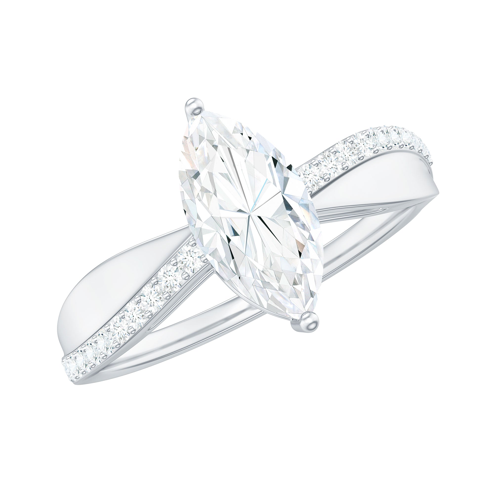 Rosec Jewels-Certified 1 CT Marquise Diamond Solitaire Ring with Side Stones