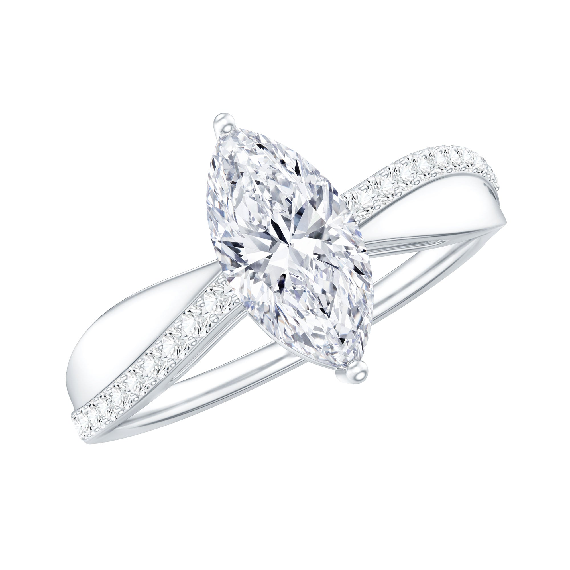 Certified 1 CT Marquise Diamond Solitaire Ring with Side Stones Lab - ( EF-VS ) - Rosec Jewels