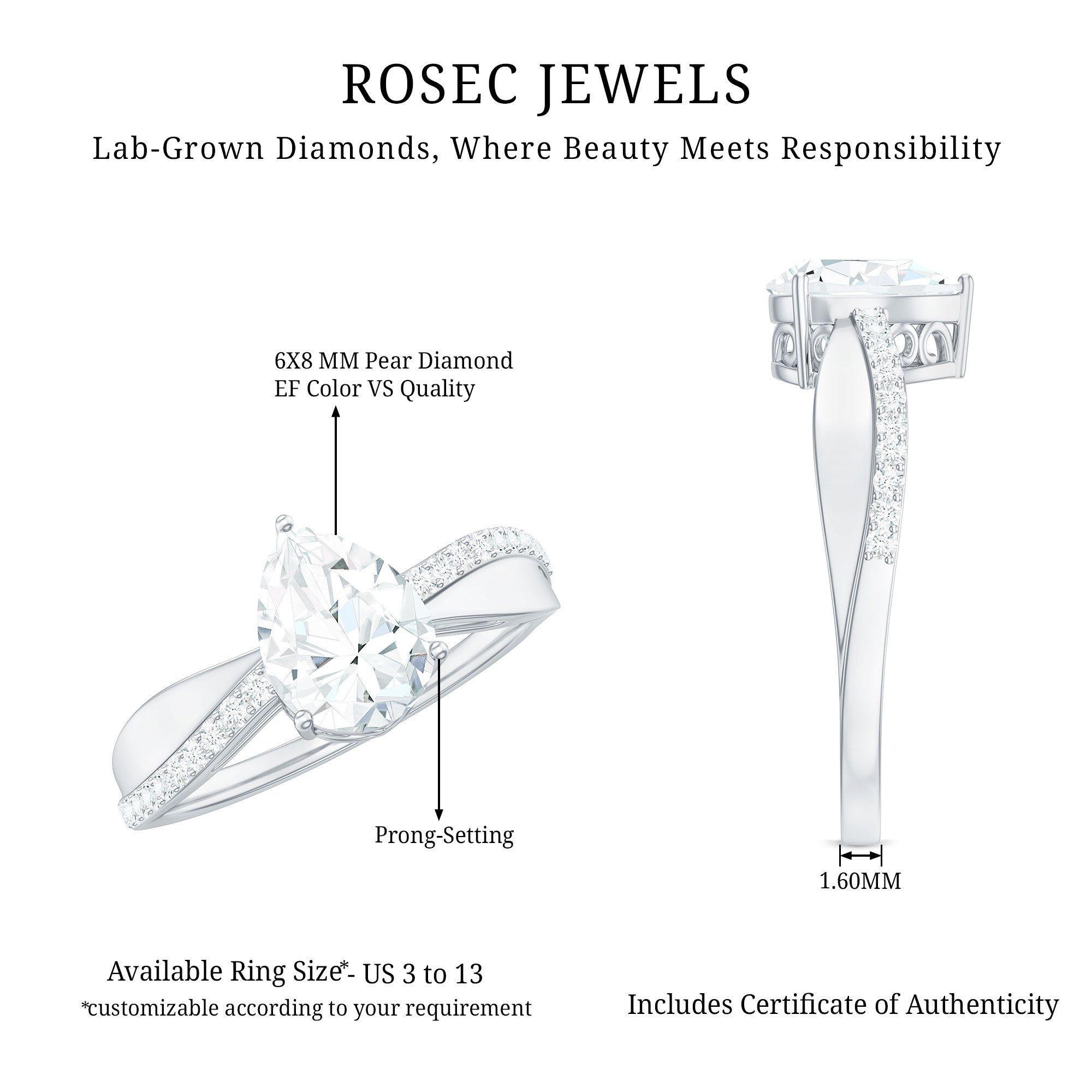 Rosec Jewels-Pear Cut Diamond Classic Engagement Ring