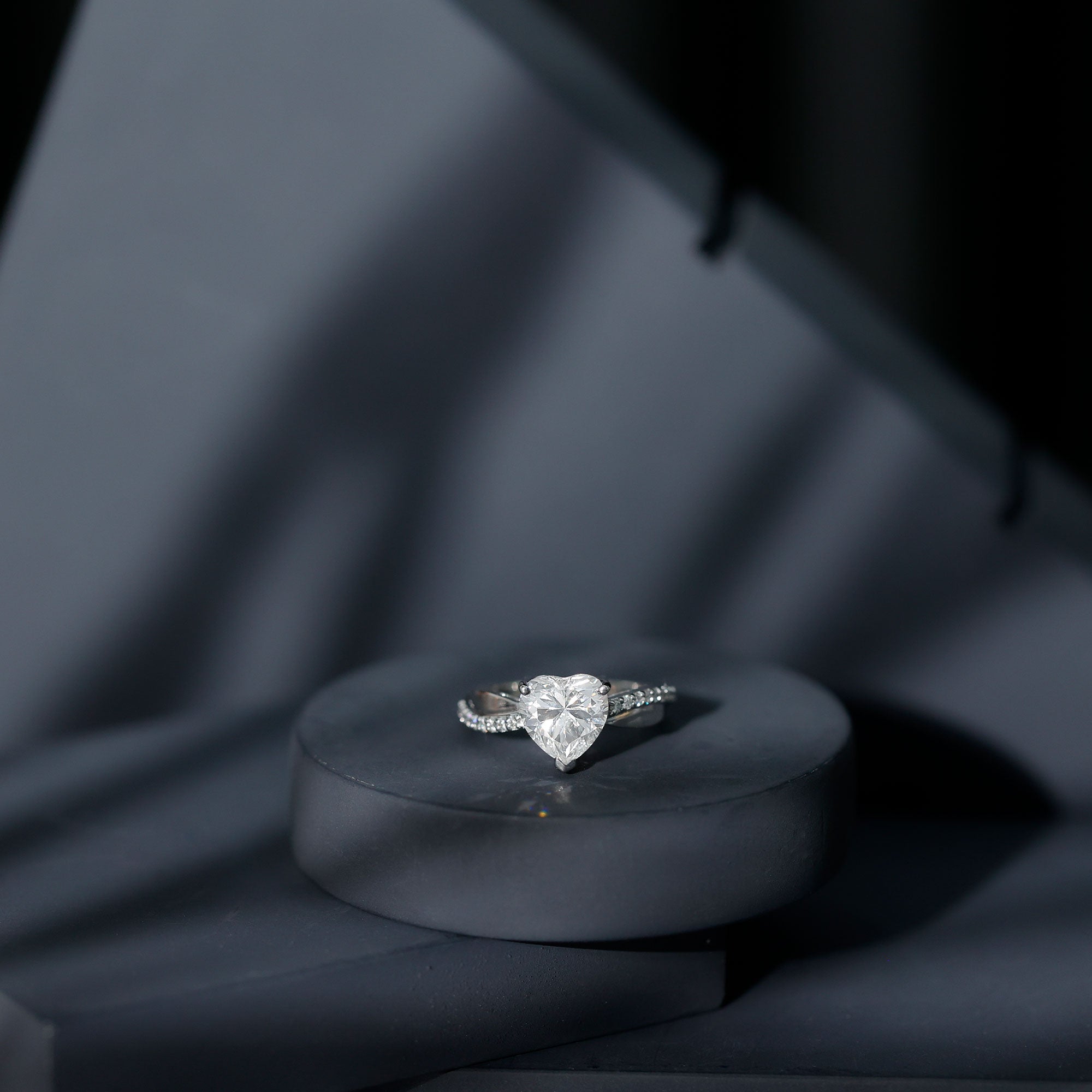 Lab Grown Diamond Heart Engagement Ring With Bypass Details Lab - ( EF-VS ) - Rosec Jewels