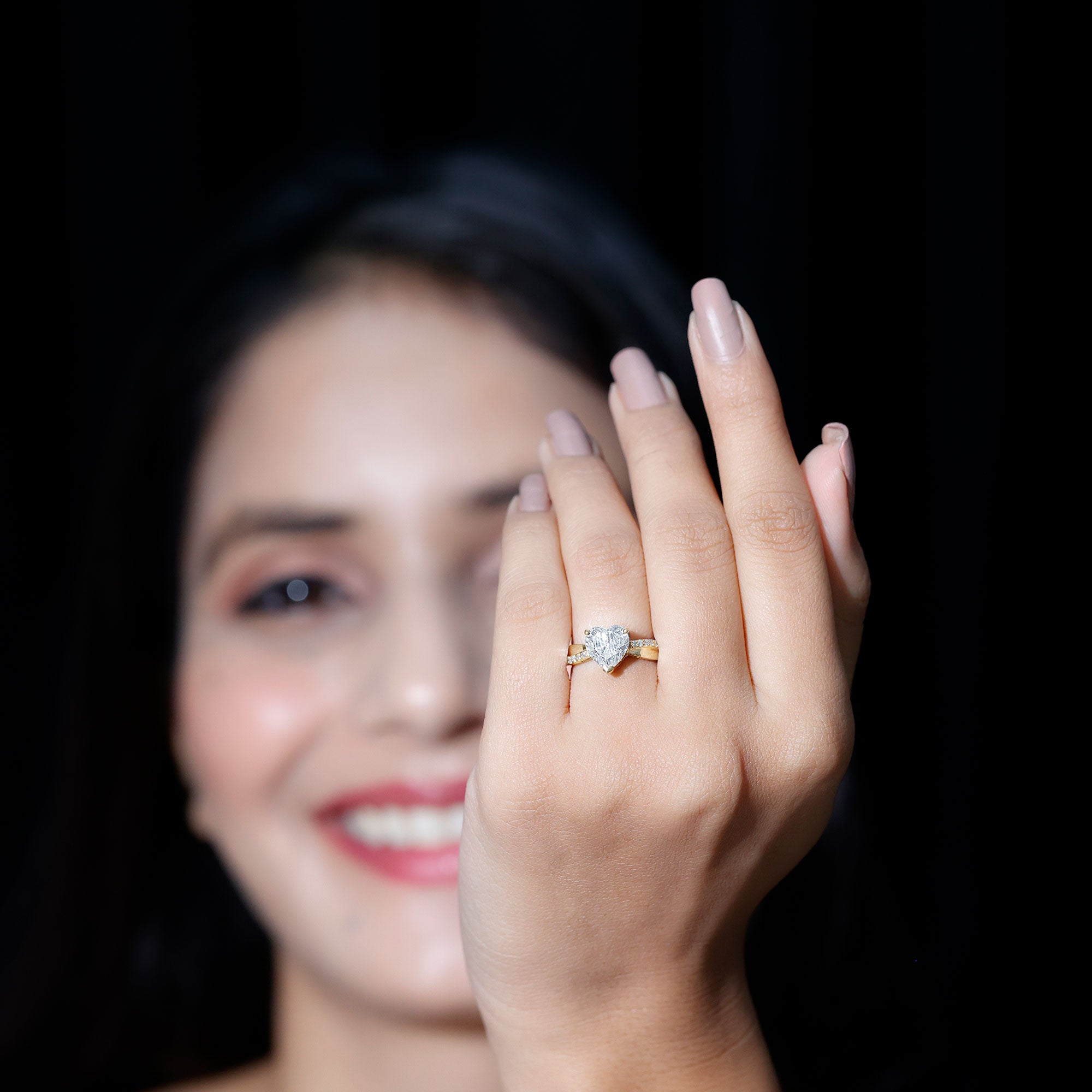 Rosec Jewels-Lab Grown Diamond Heart Engagement Ring With Bypass Details