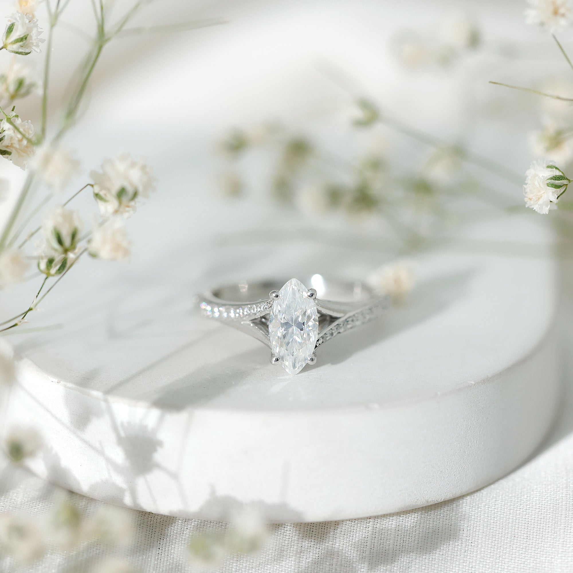 Brilliant Cut Lab Grown Diamond Marquise Engagement Ring with Split Shank Lab - ( EF-VS ) - Rosec Jewels