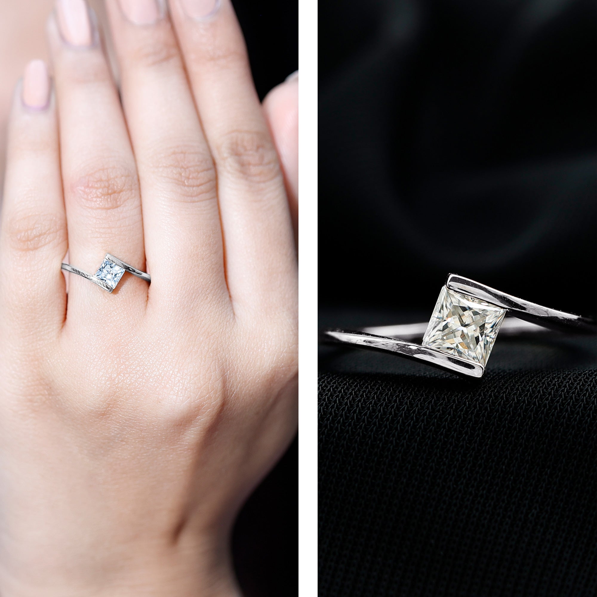 5 mm Princess Cut Lab Grown Diamond Ring With Tension Setting Lab - ( EF-VS ) - Rosec Jewels