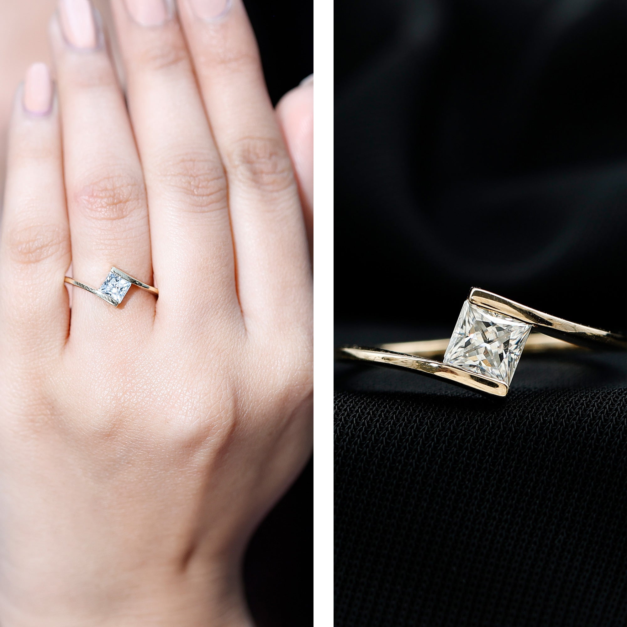 5 mm Princess Cut Lab Grown Diamond Ring With Tension Setting Lab - ( EF-VS ) - Rosec Jewels
