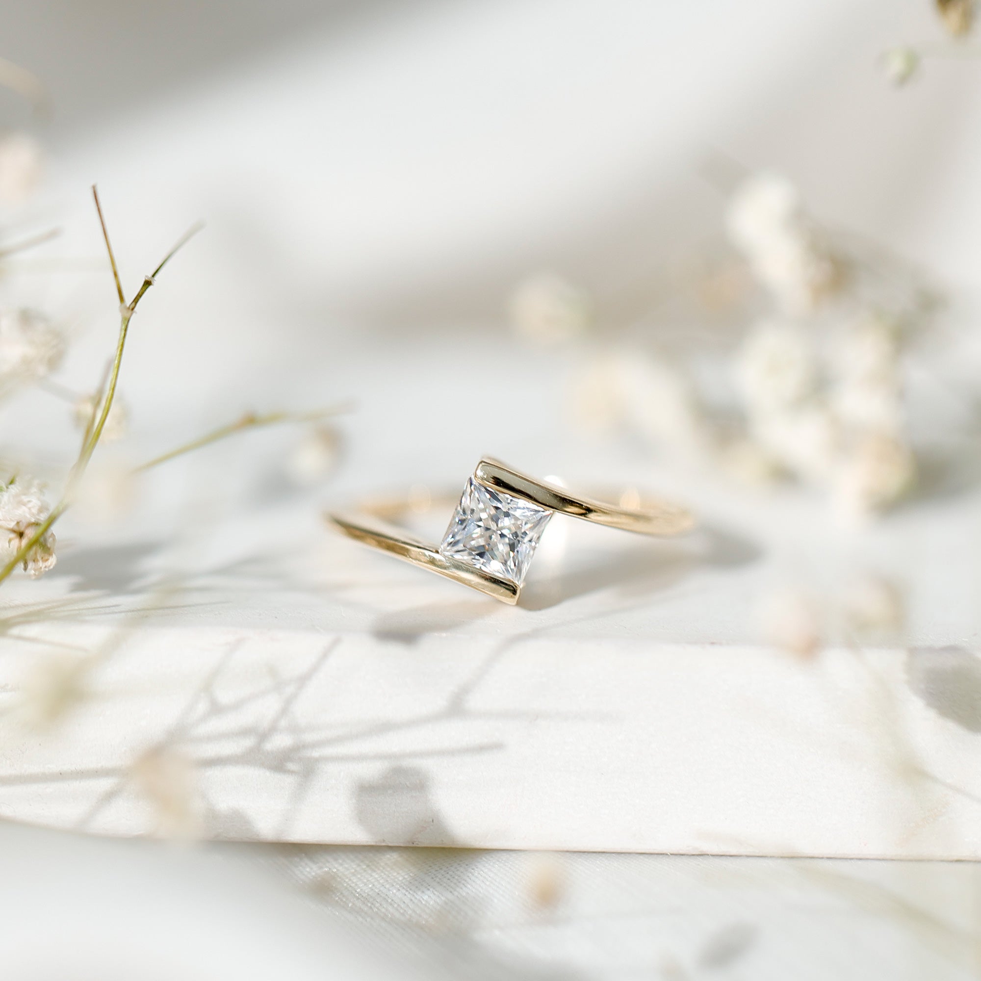 5 mm Princess Cut Lab Grown Diamond Ring With Tension Setting Lab - ( EF-VS ) - Rosec Jewels