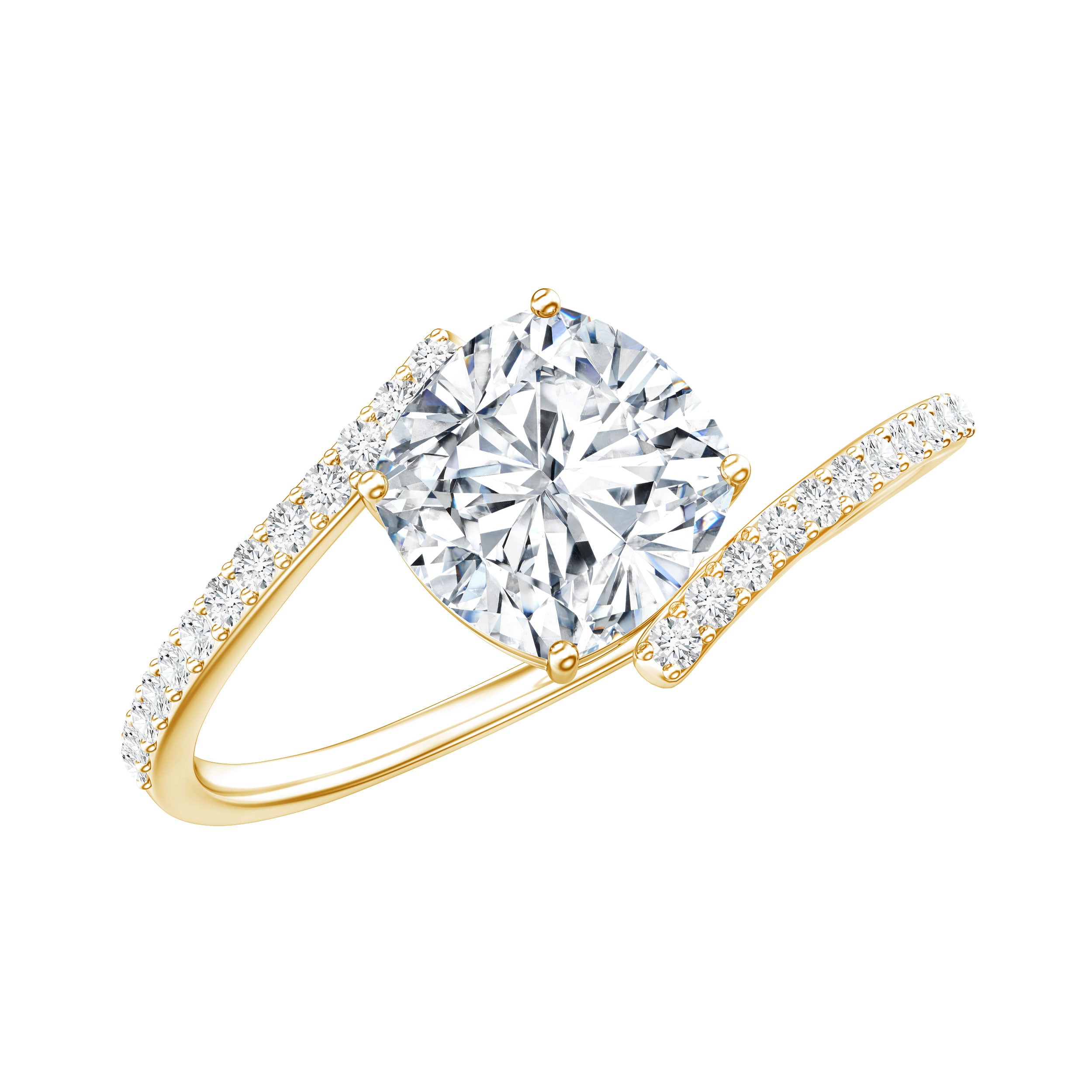 Lab Diamond Engagement Bypass Cushion Engagement Ring Lab - ( EF-VS ) - Rosec Jewels