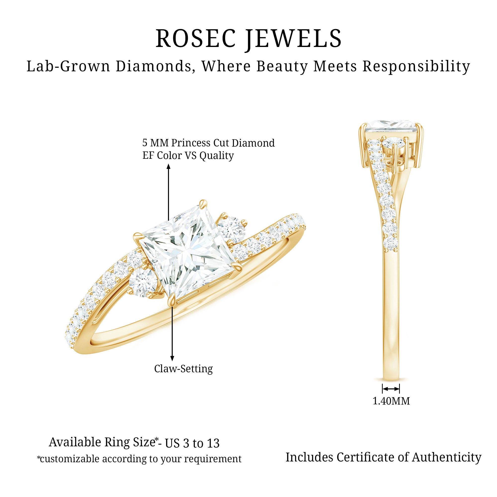 Certified Lab Grown Diamond Promise Engagement Ring Lab - ( EF-VS ) - Rosec Jewels