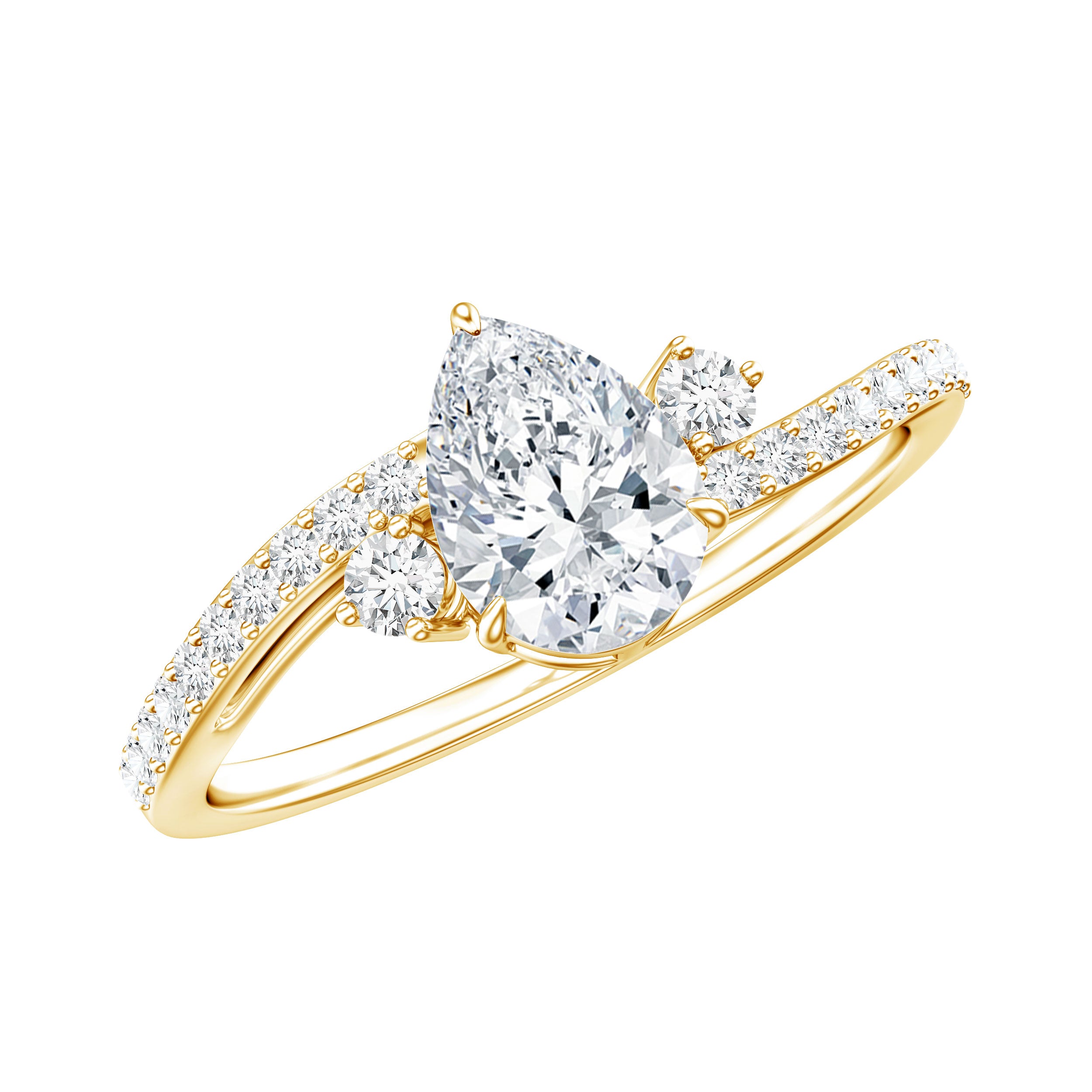 Pear Lab Created Diamond Engagement Bypass Ring for Her Lab - ( EF-VS ) - Rosec Jewels