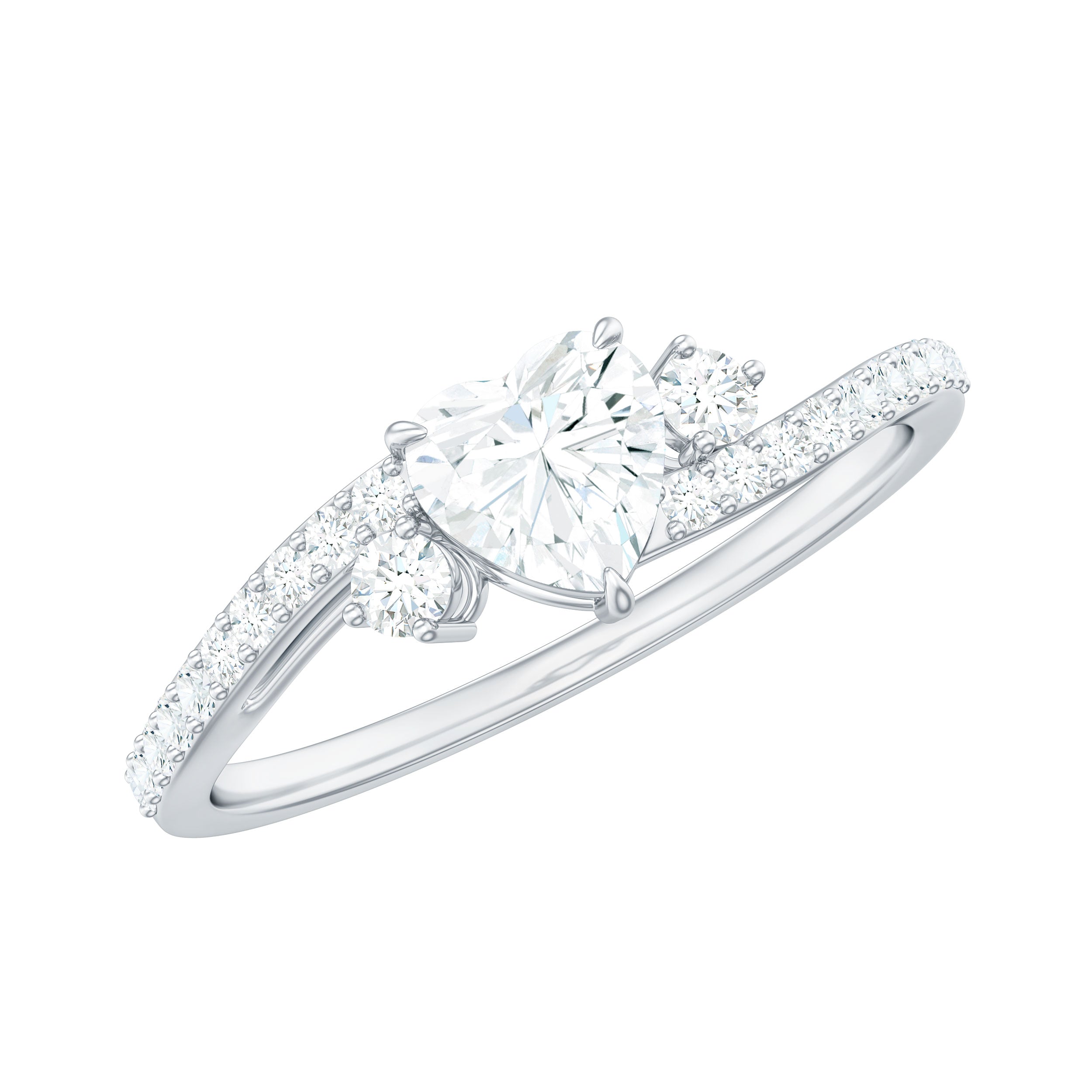 Lab Diamond Bypass Heart Engagement Ring