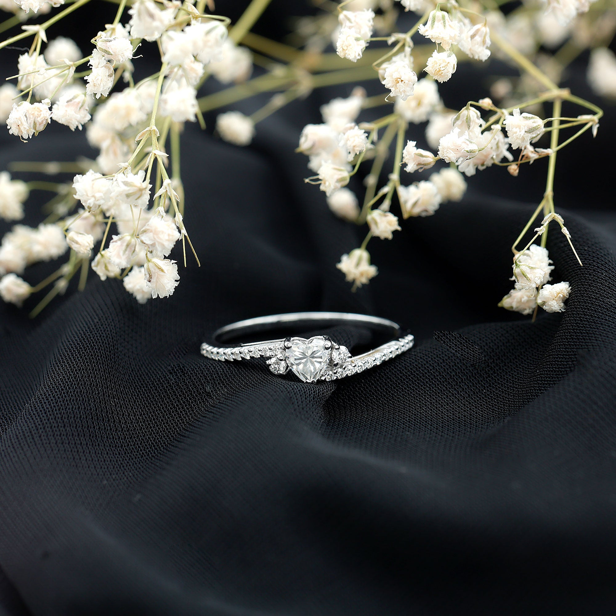 1.5 Carat Heart Shaped Lab Grown Diamond Engagement Rings With Bypass Shank Lab - ( EF-VS ) - Rosec Jewels