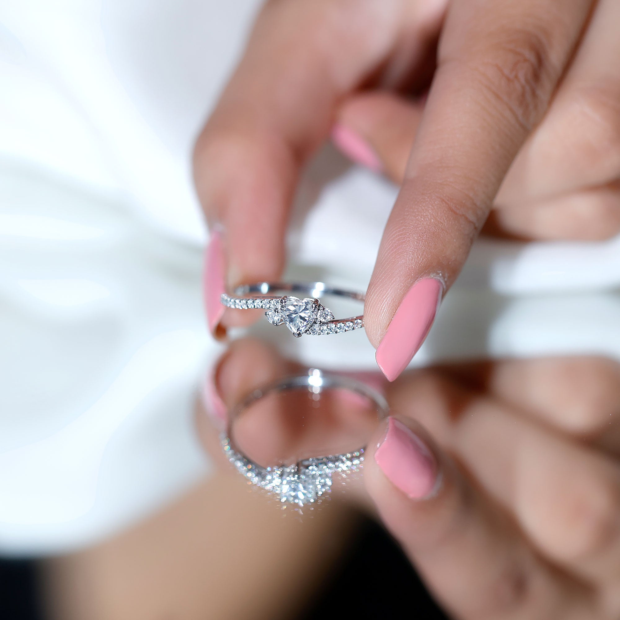 1.5 Carat Heart Shaped Lab Grown Diamond Engagement Rings With Bypass Shank Lab - ( EF-VS ) - Rosec Jewels