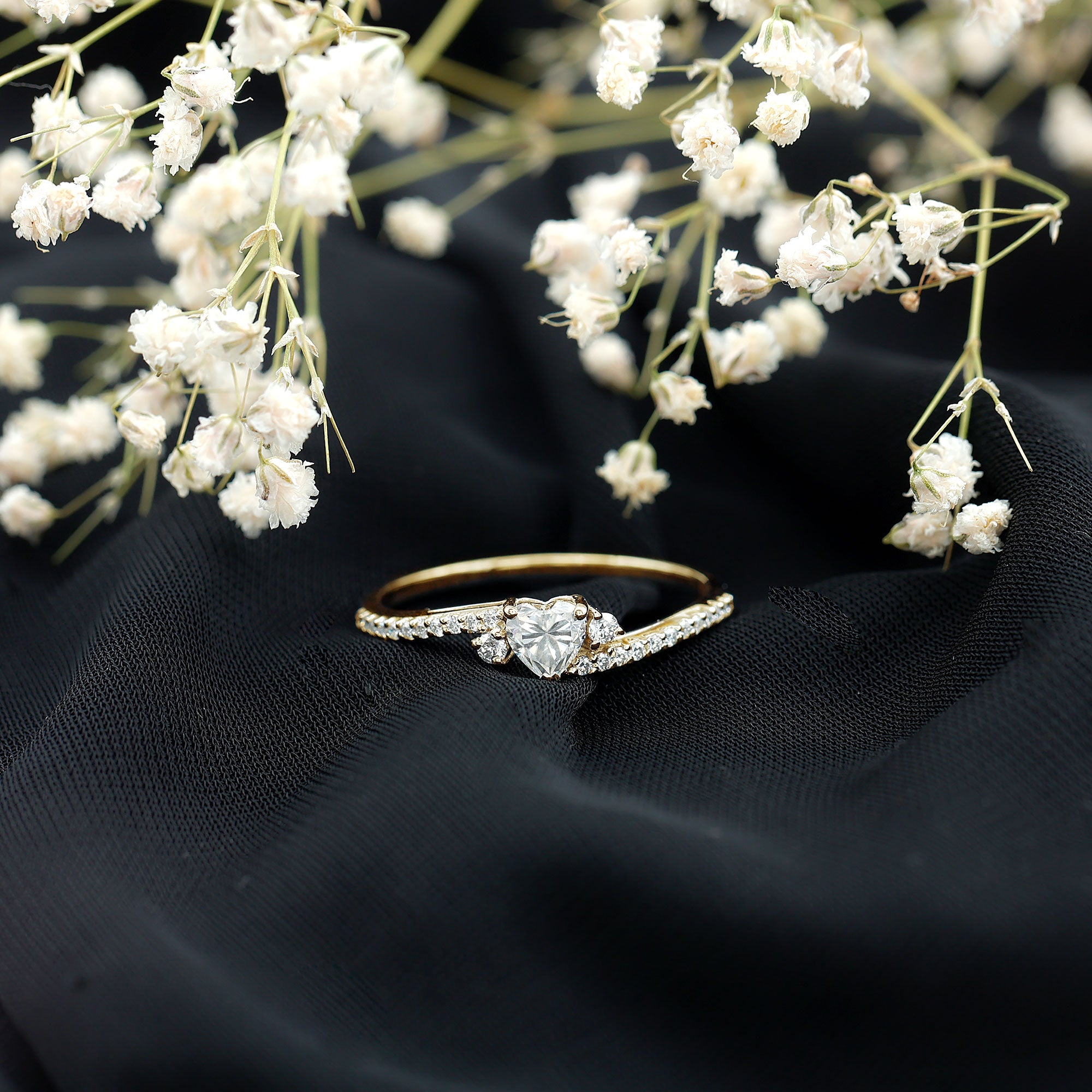 1.5 Carat Heart Shaped Lab Grown Diamond Engagement Rings With Bypass Shank Lab - ( EF-VS ) - Rosec Jewels