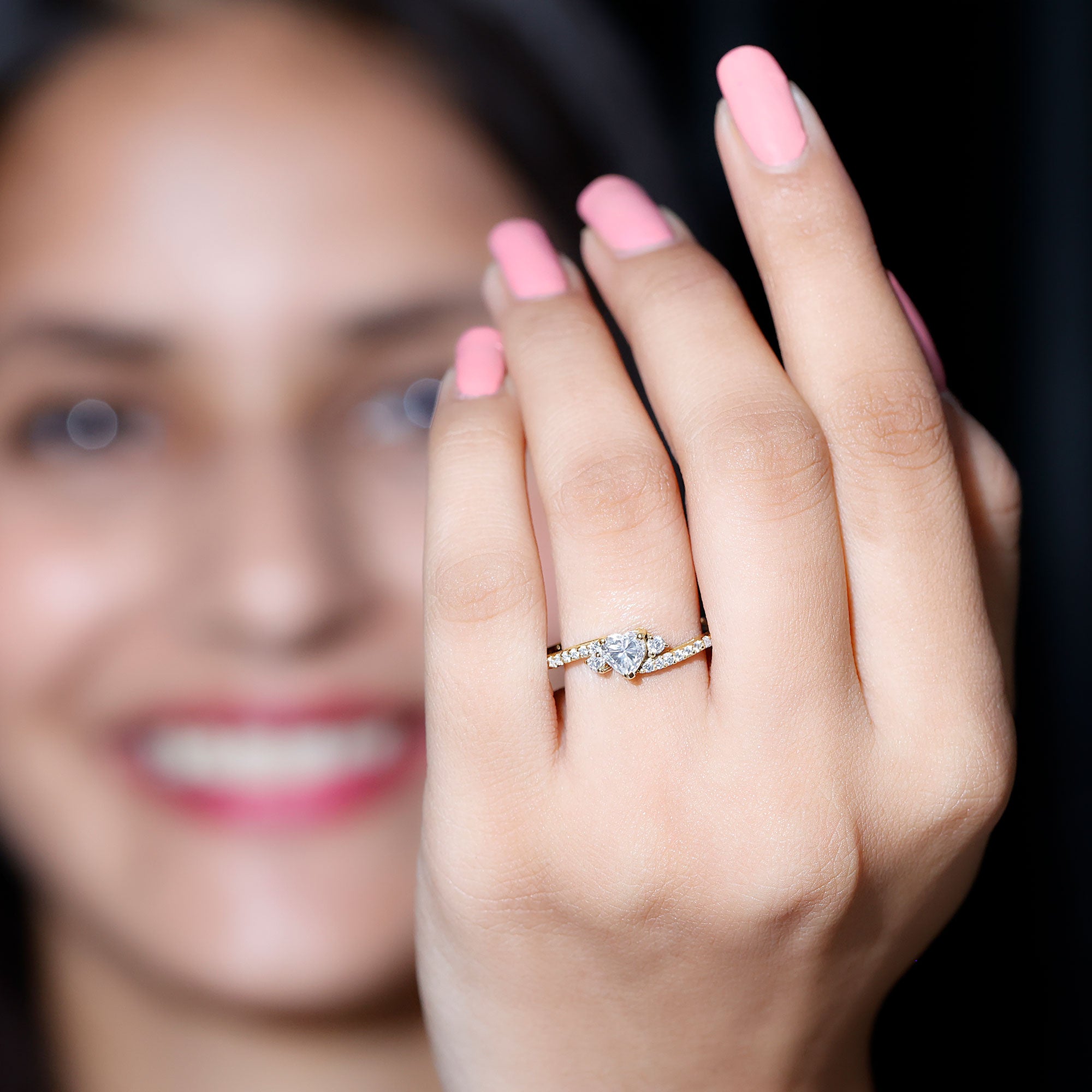 1.5 Carat Heart Shaped Lab Grown Diamond Engagement Rings With Bypass Shank Lab - ( EF-VS ) - Rosec Jewels
