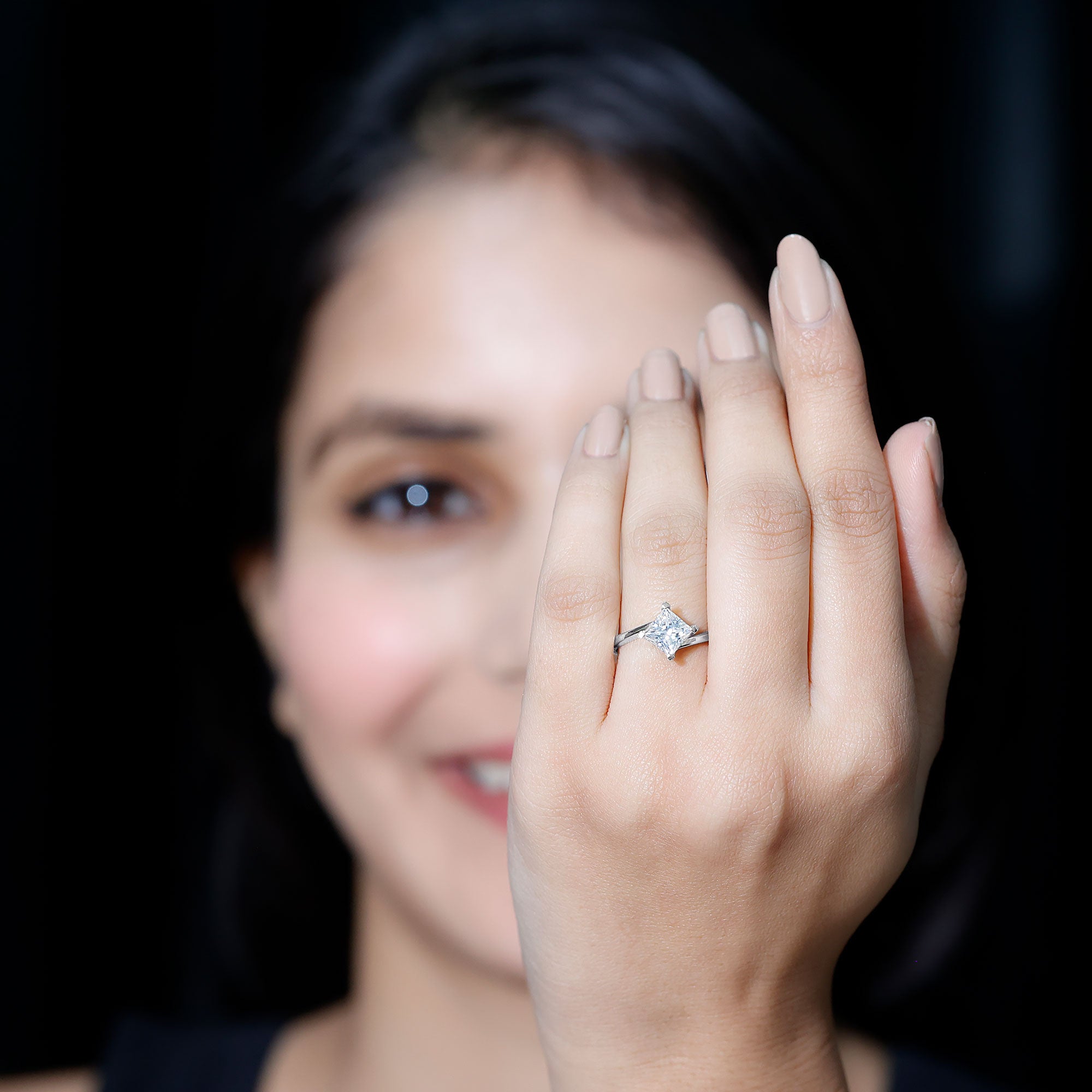 Princess Cut Lab Grown Diamond Bypass Engagement Ring for Women Lab - ( EF-VS ) - Rosec Jewels