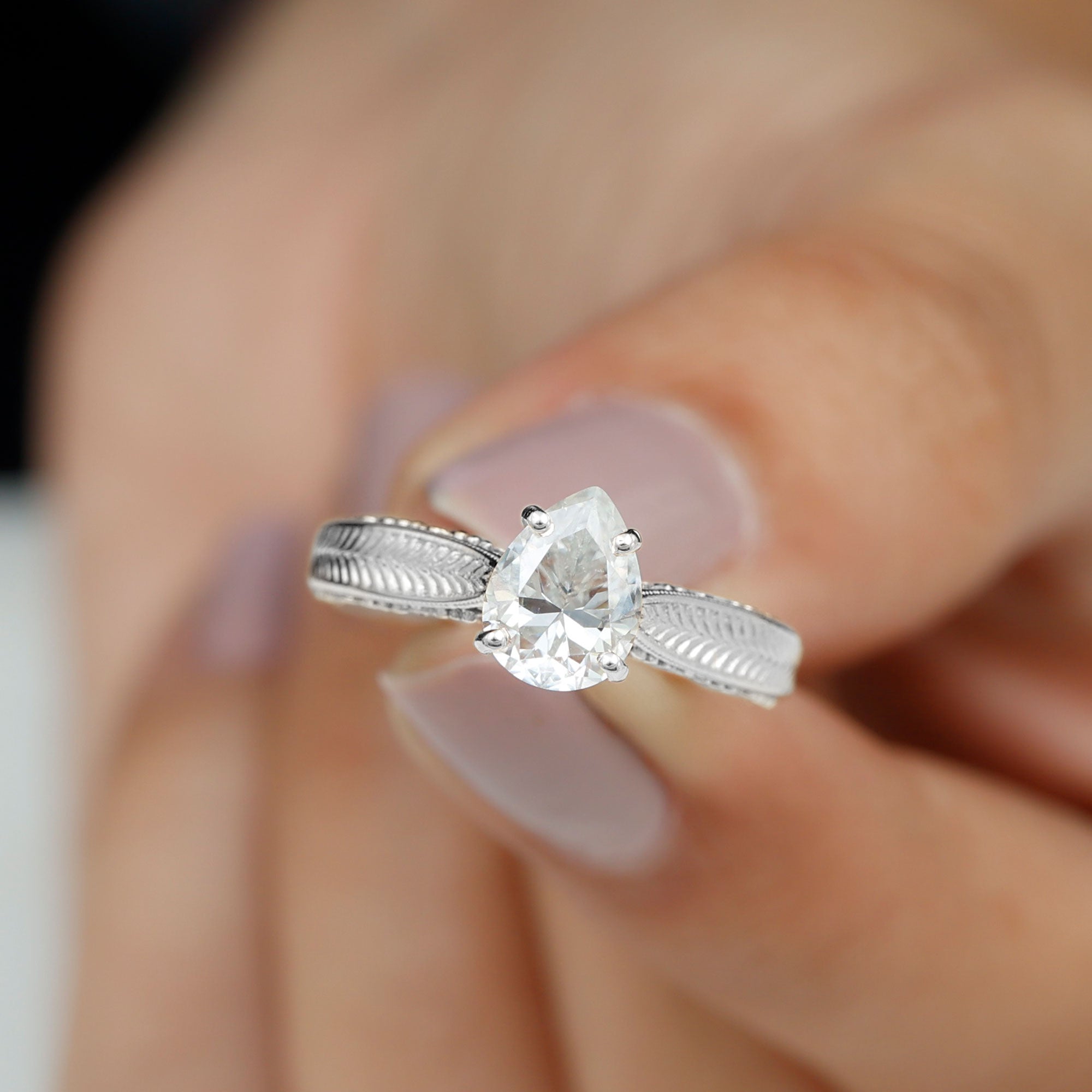 Rosec Jewels-6X8 mm Pear Lab Created Diamond Filigree Engagement Ring