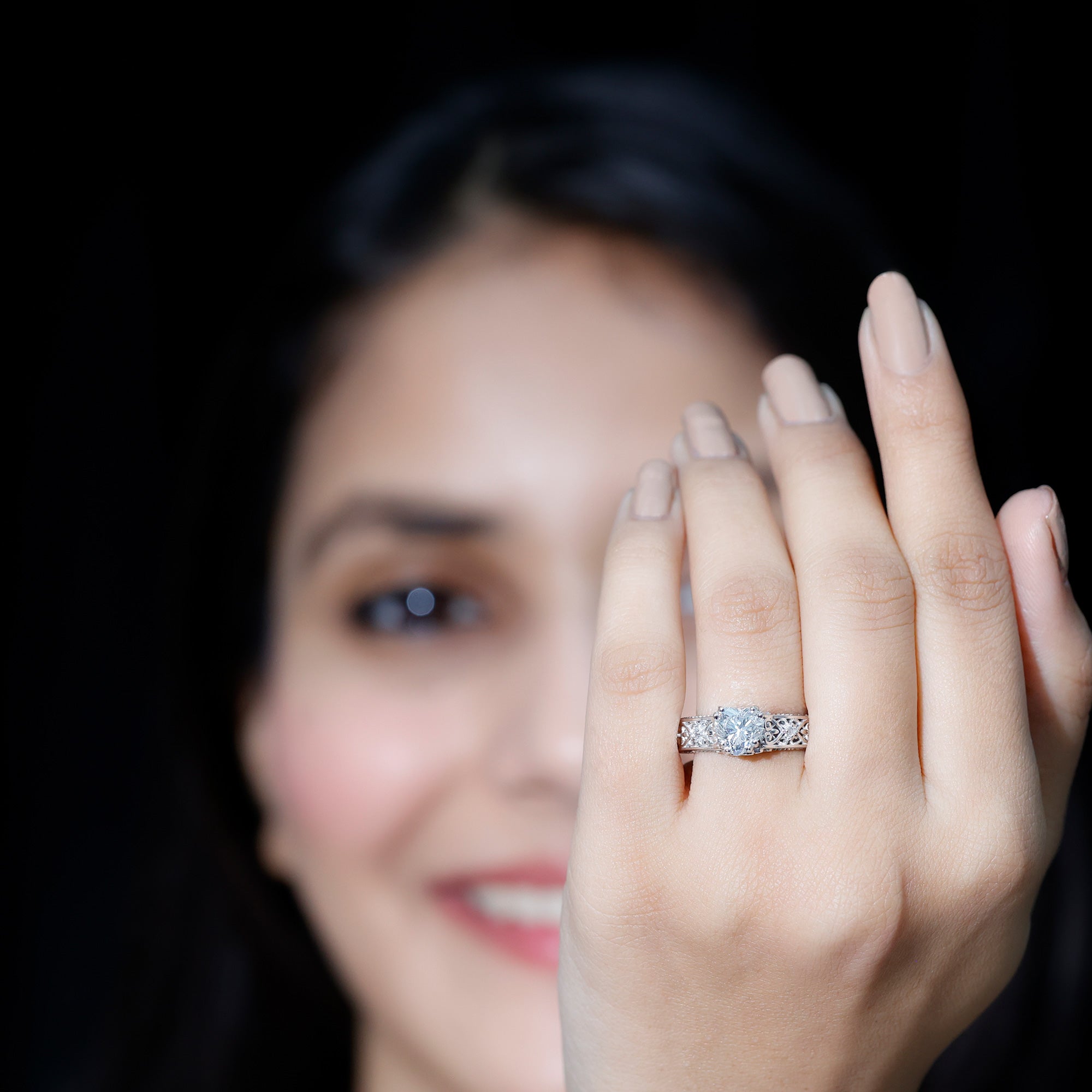 Certified 1 Carat Heart Lab Created Vintage Engagement Ring Lab - ( EF-VS ) - Rosec Jewels