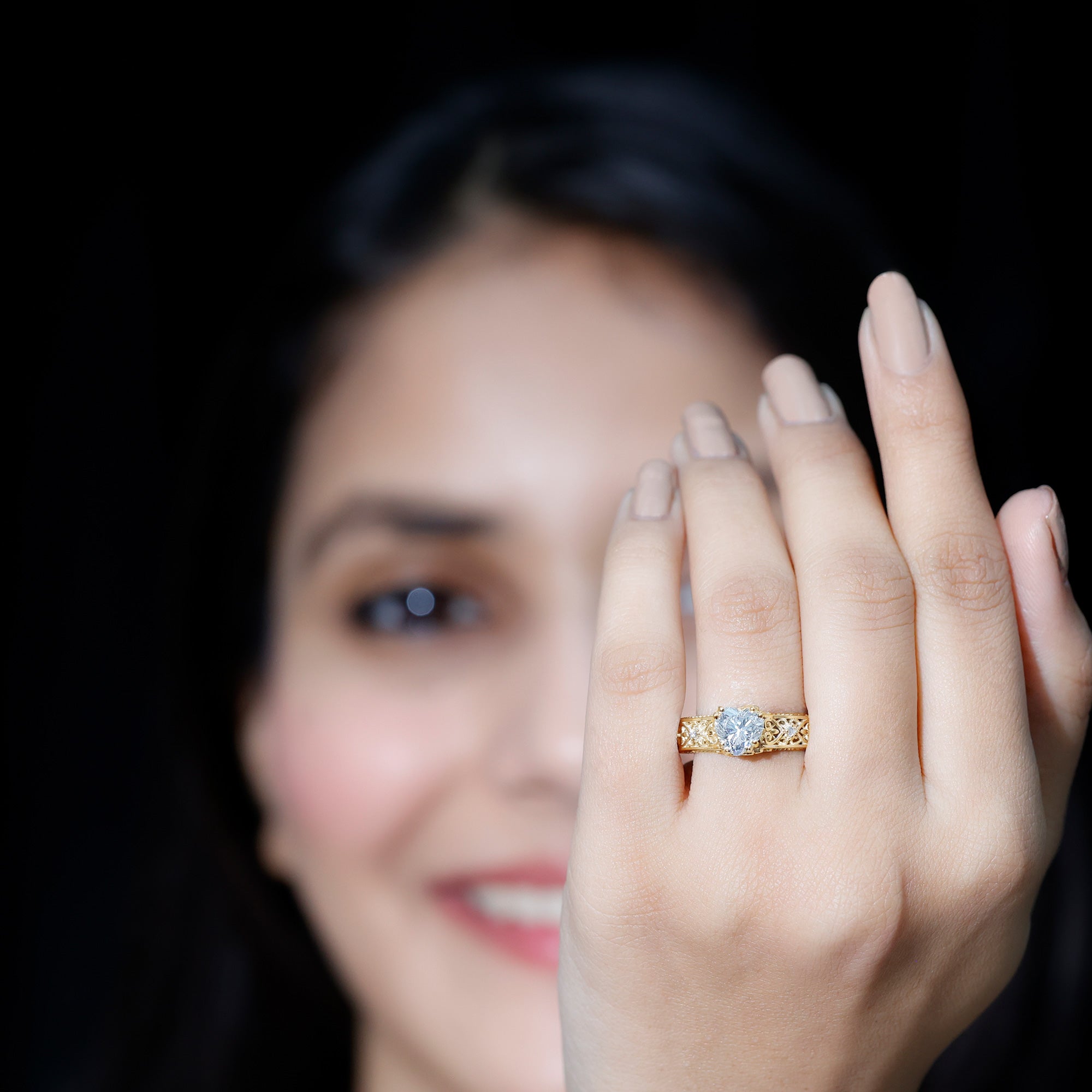 Certified 1 Carat Heart Lab Created Vintage Engagement Ring Lab - ( EF-VS ) - Rosec Jewels