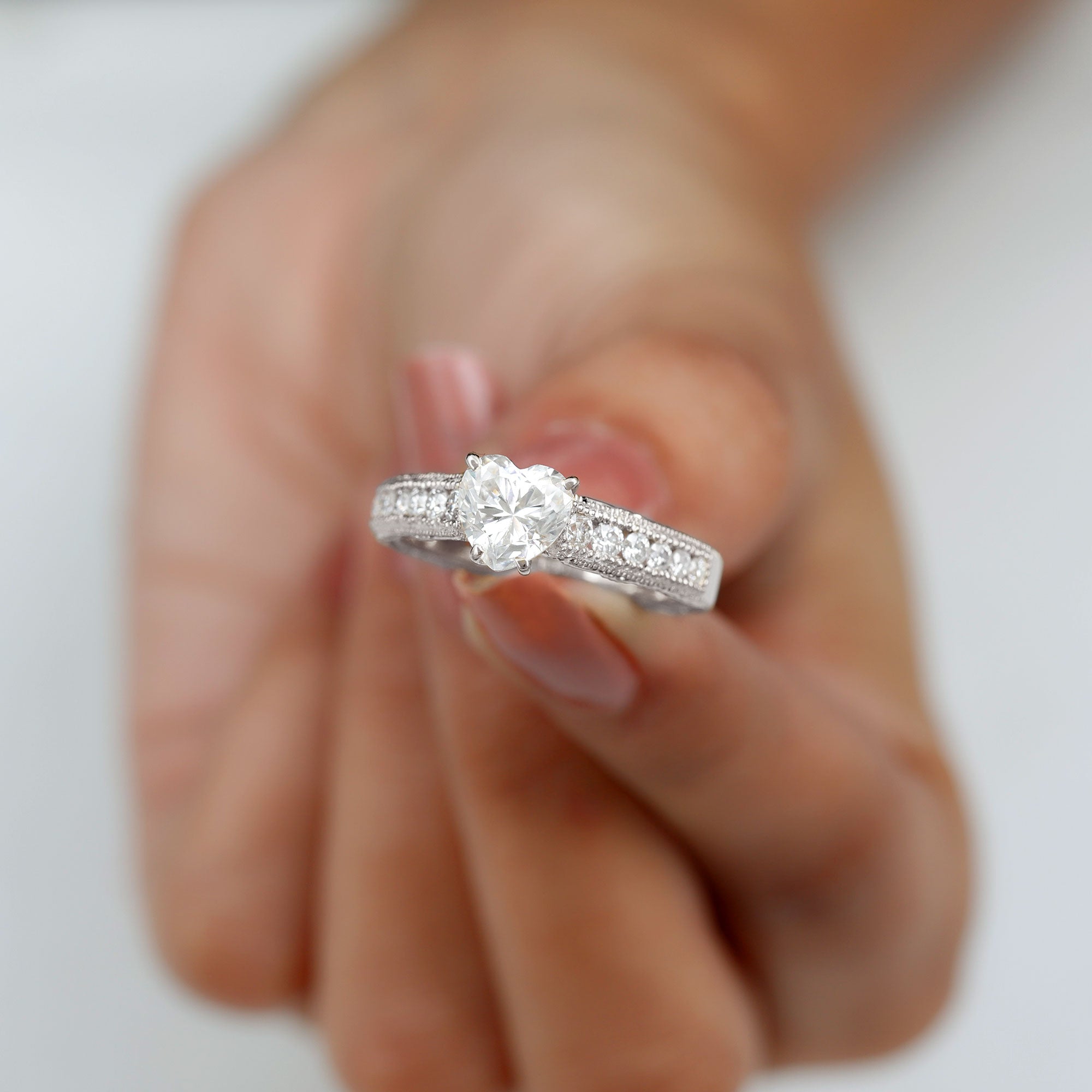 Rosec Jewels-Heart Engagement Ring With Lab Grown Diamonds