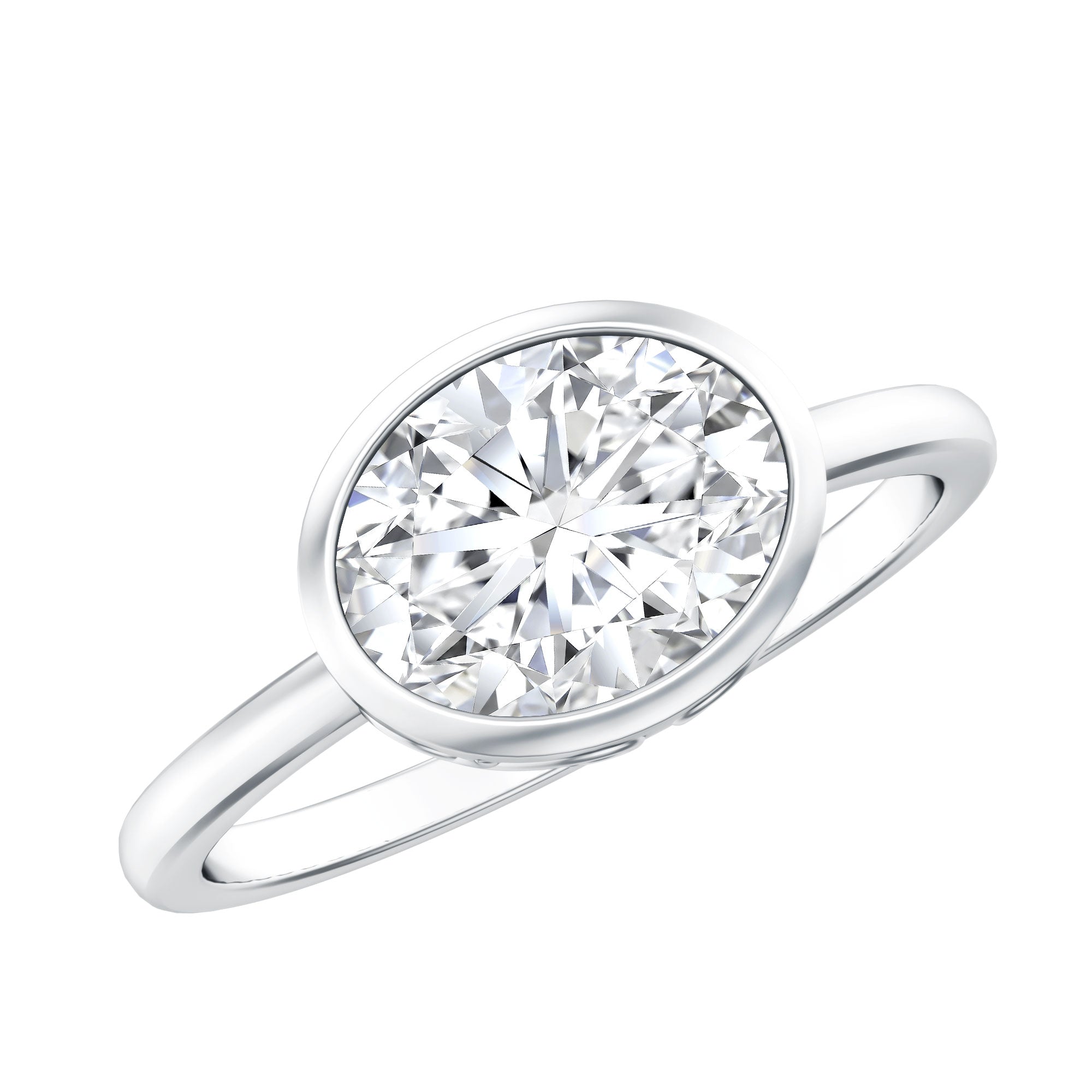 Bezel Set Lab Grown Diamond East West Engagement Ring Lab - ( EF-VS ) - Rosec Jewels