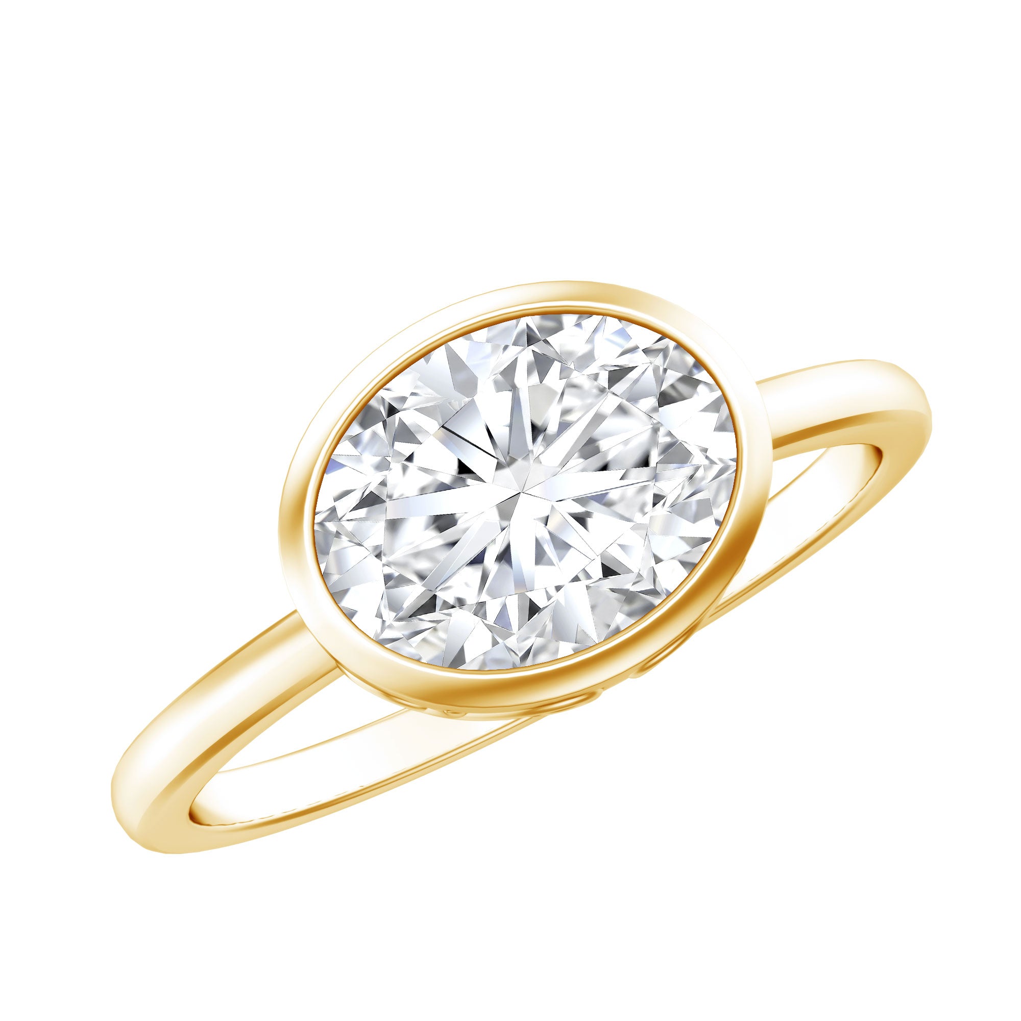 Bezel Set Lab Grown Diamond East West Engagement Ring Lab - ( EF-VS ) - Rosec Jewels