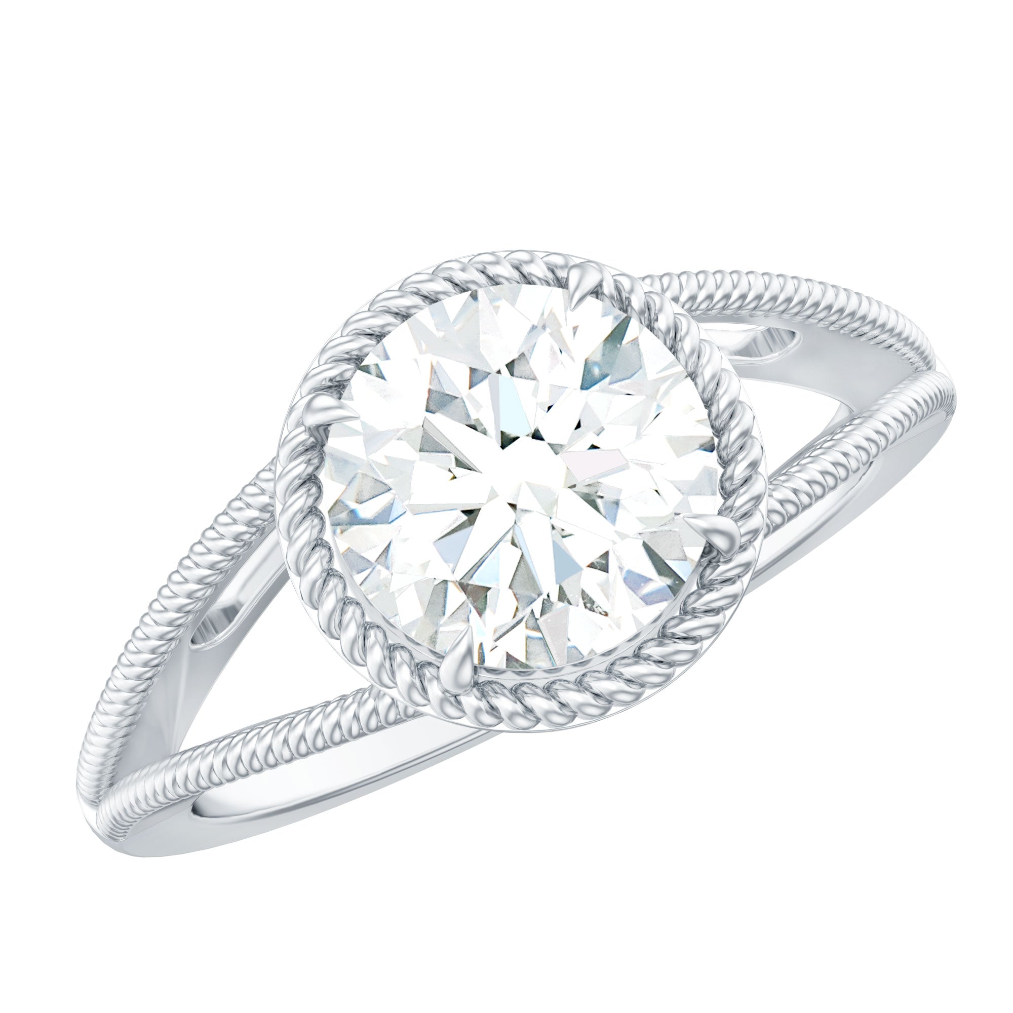 Rosec Jewels-Man Made Diamond Engagement Ring With Split Shank